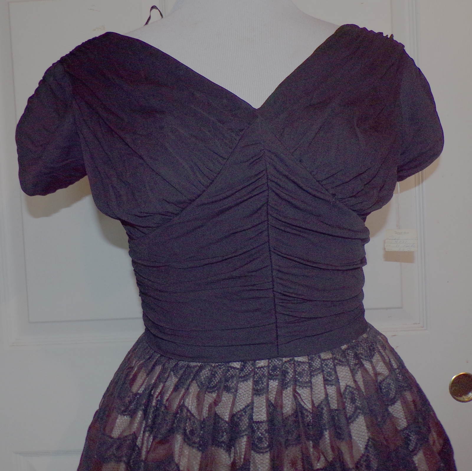 NOS Black Brown Flocked Chiffon Ruched Party Dress Naturally Natlynn Sz 11 B34