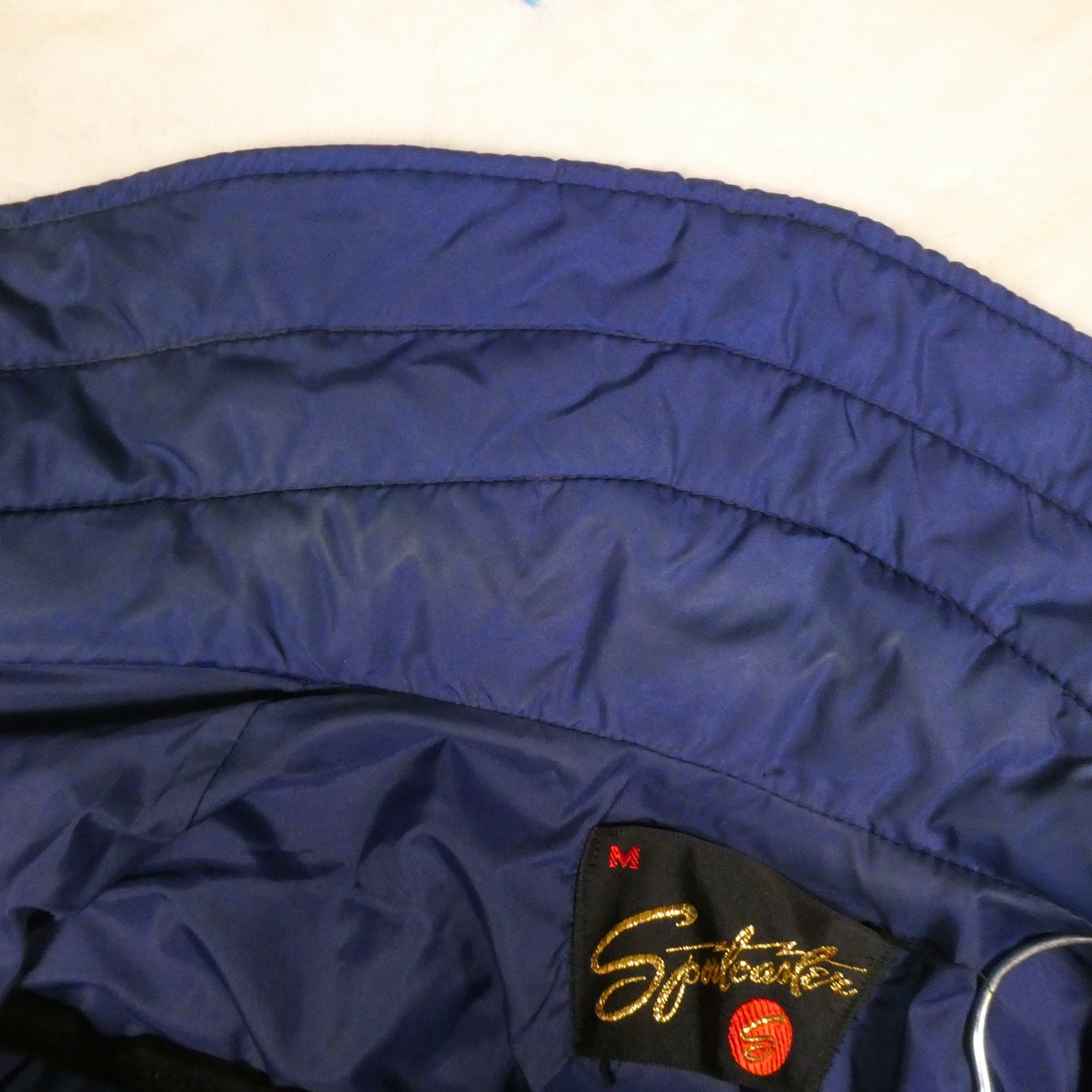 Vintage 80s Sportcaster Stripe Shoulder Snow Jacket Sz M Blue Green White Retro