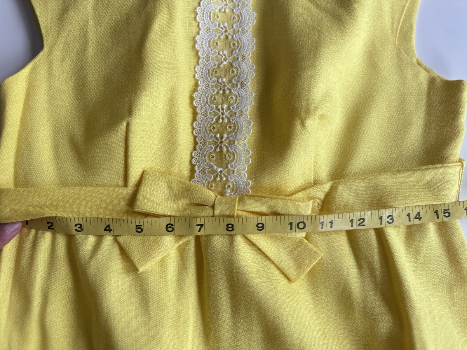 vintage 70s lorrie deb yellow bow lace maxi prairie cottage core mod dress ILGWU