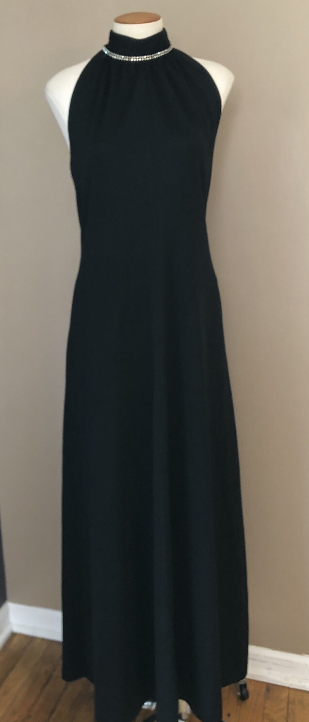 Vtg 70s Disco Queen Black High Neck Maxi Dress By Silla’s Italy to Miami XS/S
