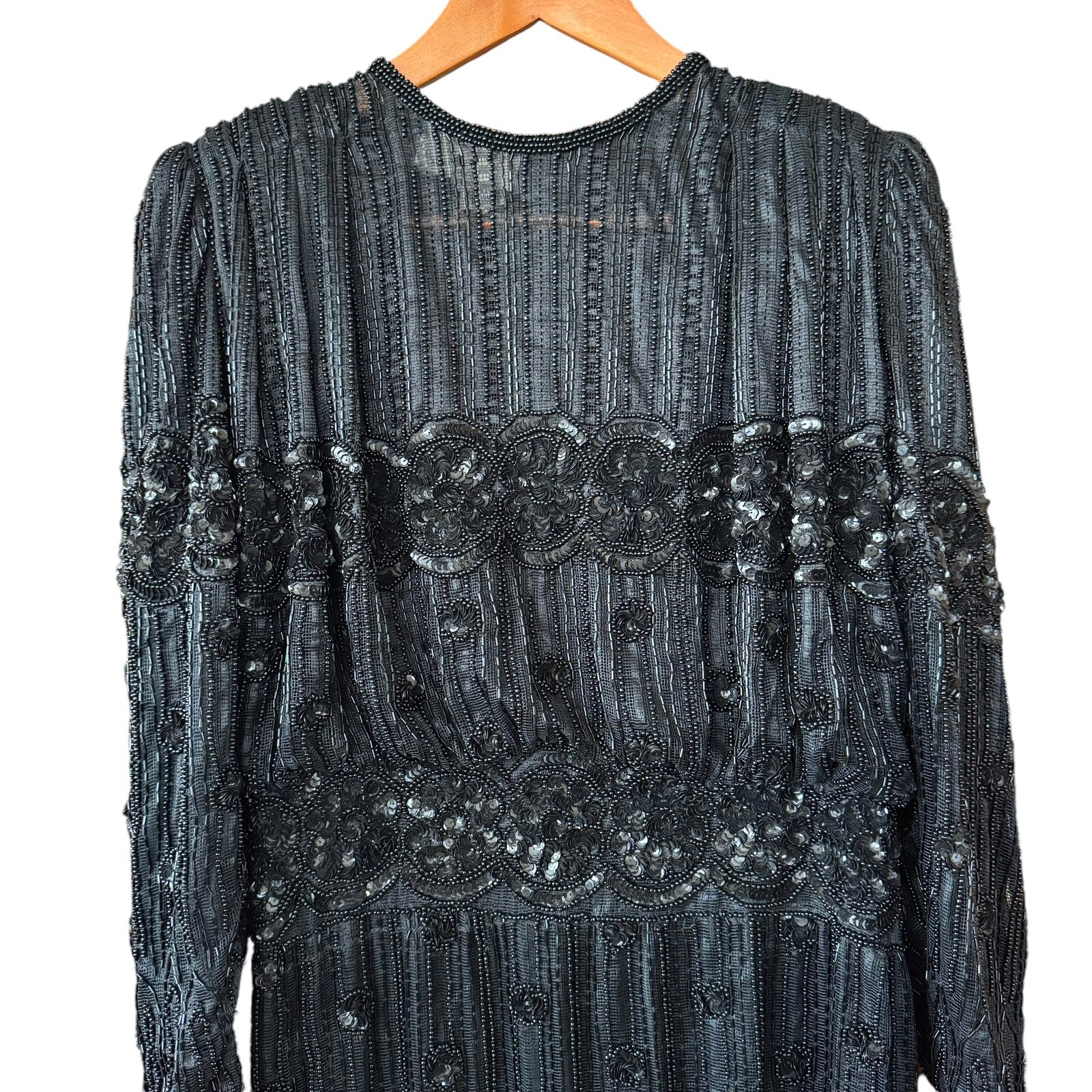 Vtg 80s Judith Ann Creations Cache Flapper Style Full Beaded Dress Black Small