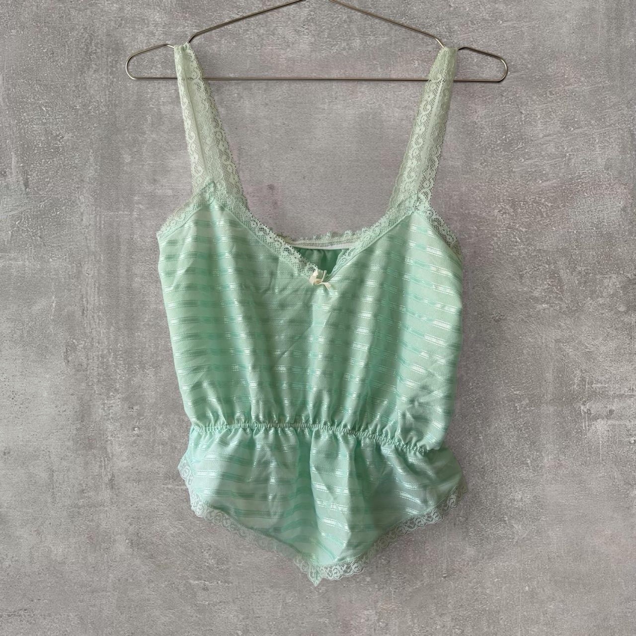 1970s mint green striped camisole