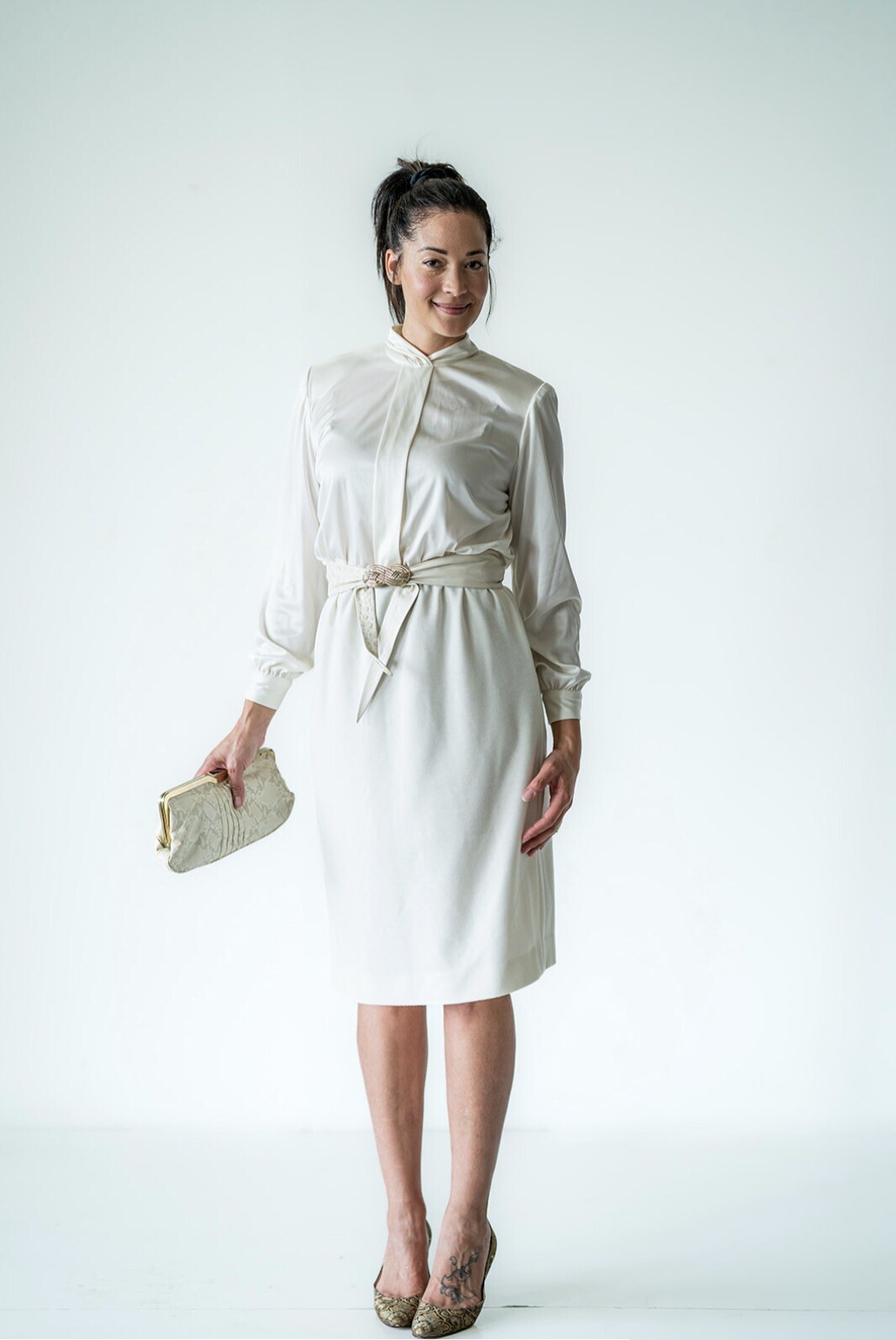 Versatile Vintage Classic 80’s Ivory Dress, S/M