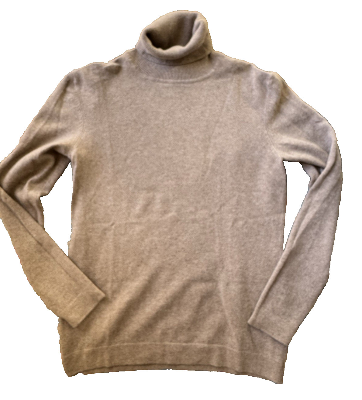 ESCADA L Beige Turtleneck Cashmere Sweater Jeweled Logo Bin-W