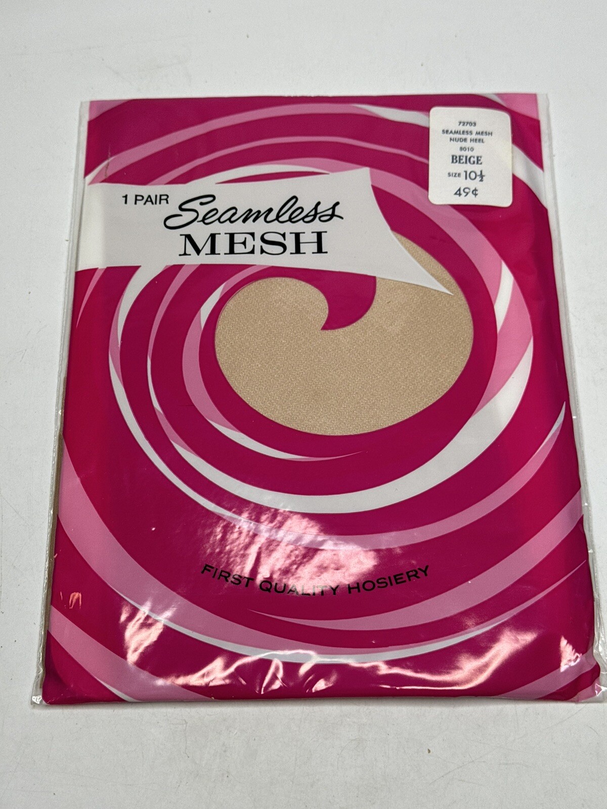 Vtg Seamless Mesh stockings 1 Pair Thigh High Stretch Nylon Size 10 1/2 Nude