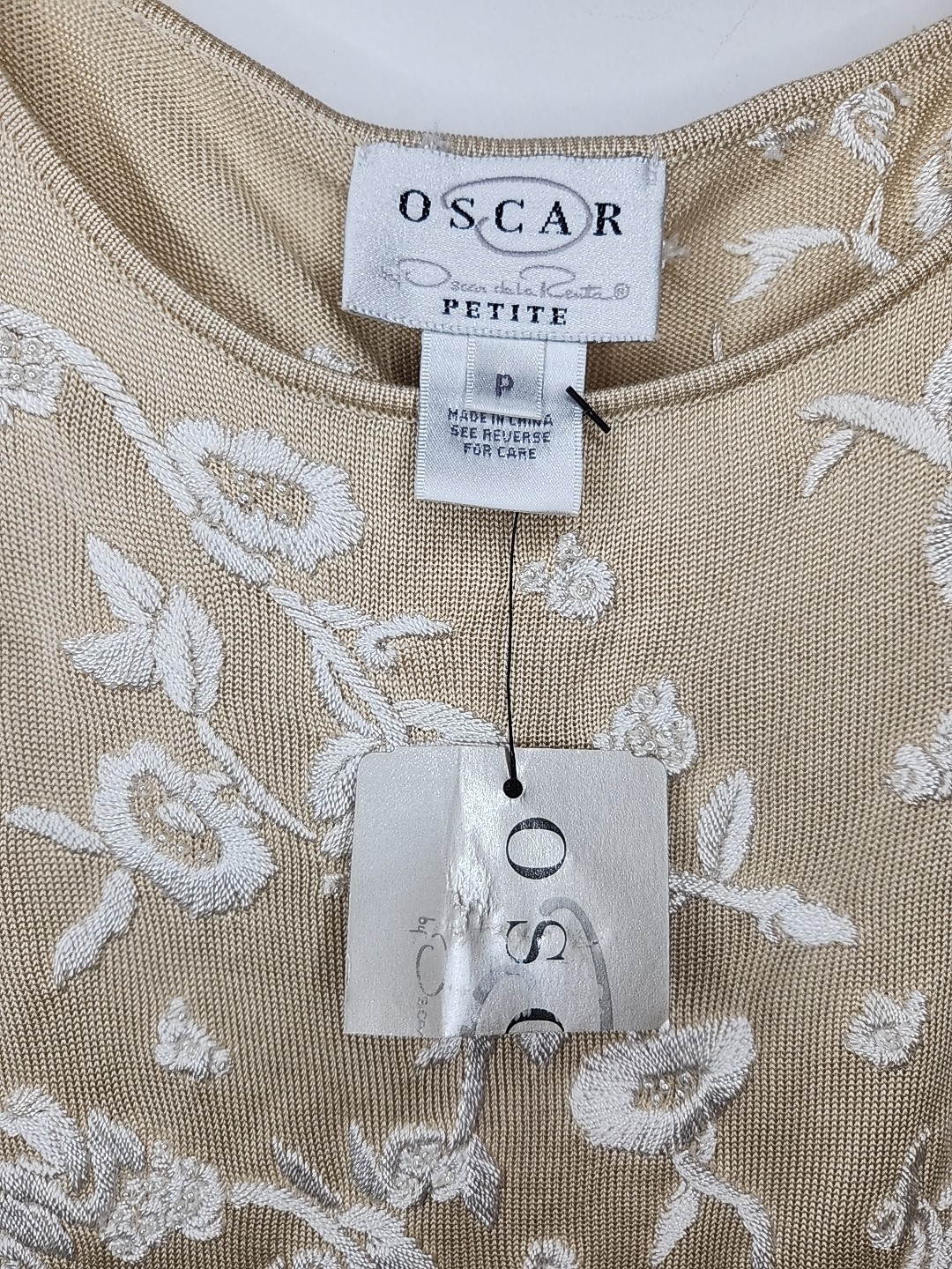 Oscar De La Renta Sweater Set Floral Embroidered 100% Silk Cardigan Sz 8P Vtg
