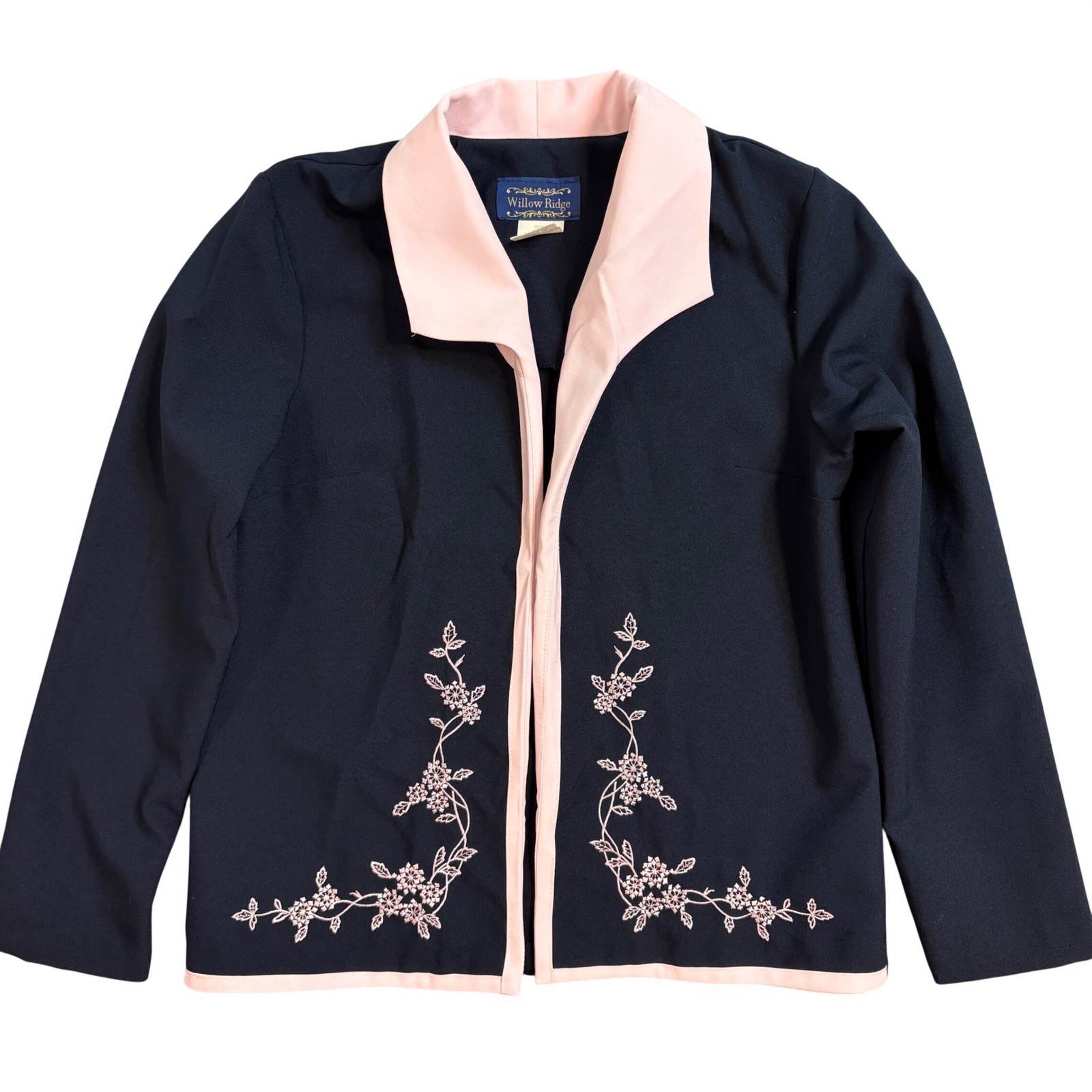 Willow Ridge Navy Blue Pink Floral Embroidered Jacket Size 10 Vintage
