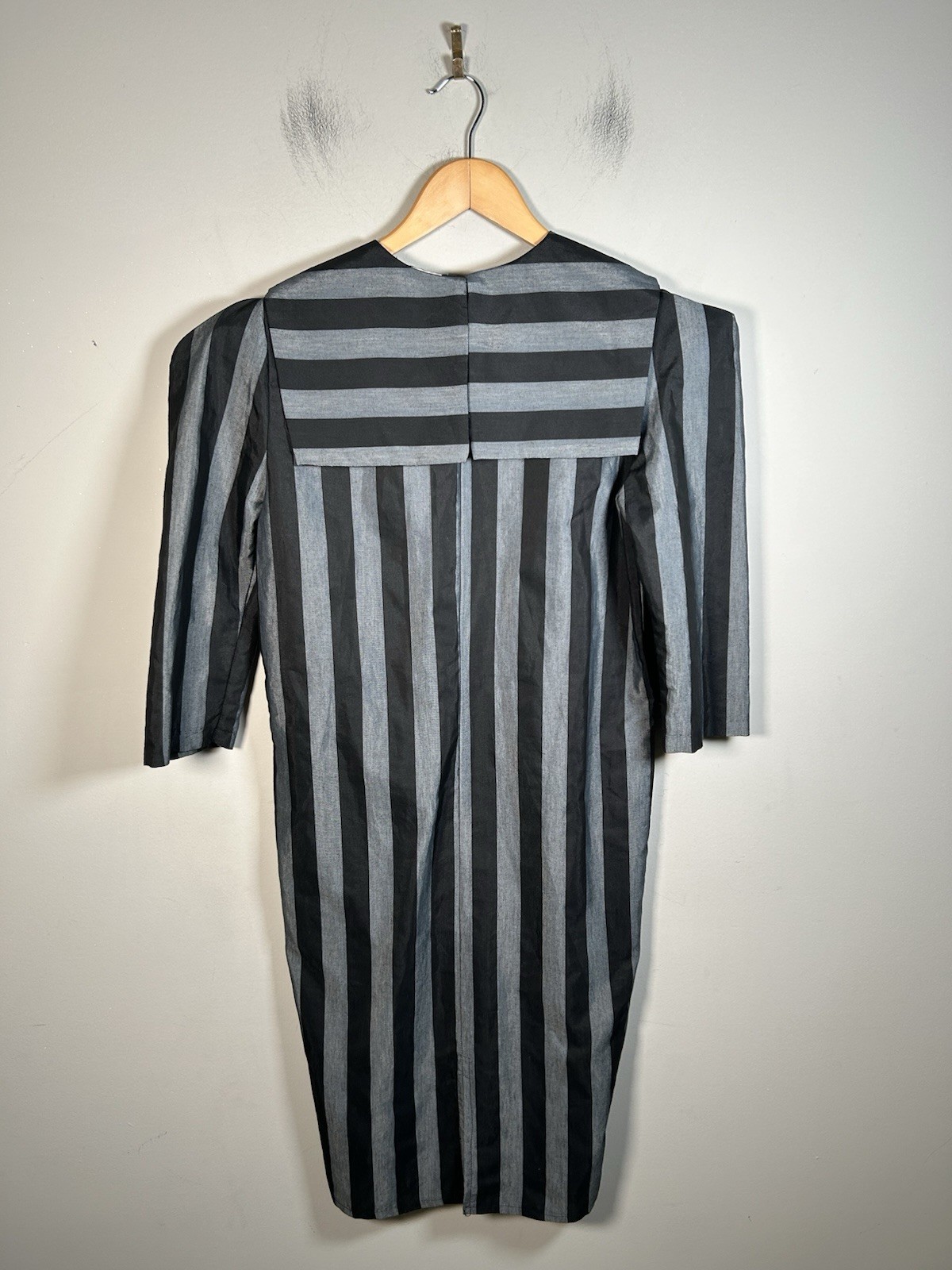 VTG 80s Brioche California Sailor Gray Black Striped Avant Garde Dress Sz S/M