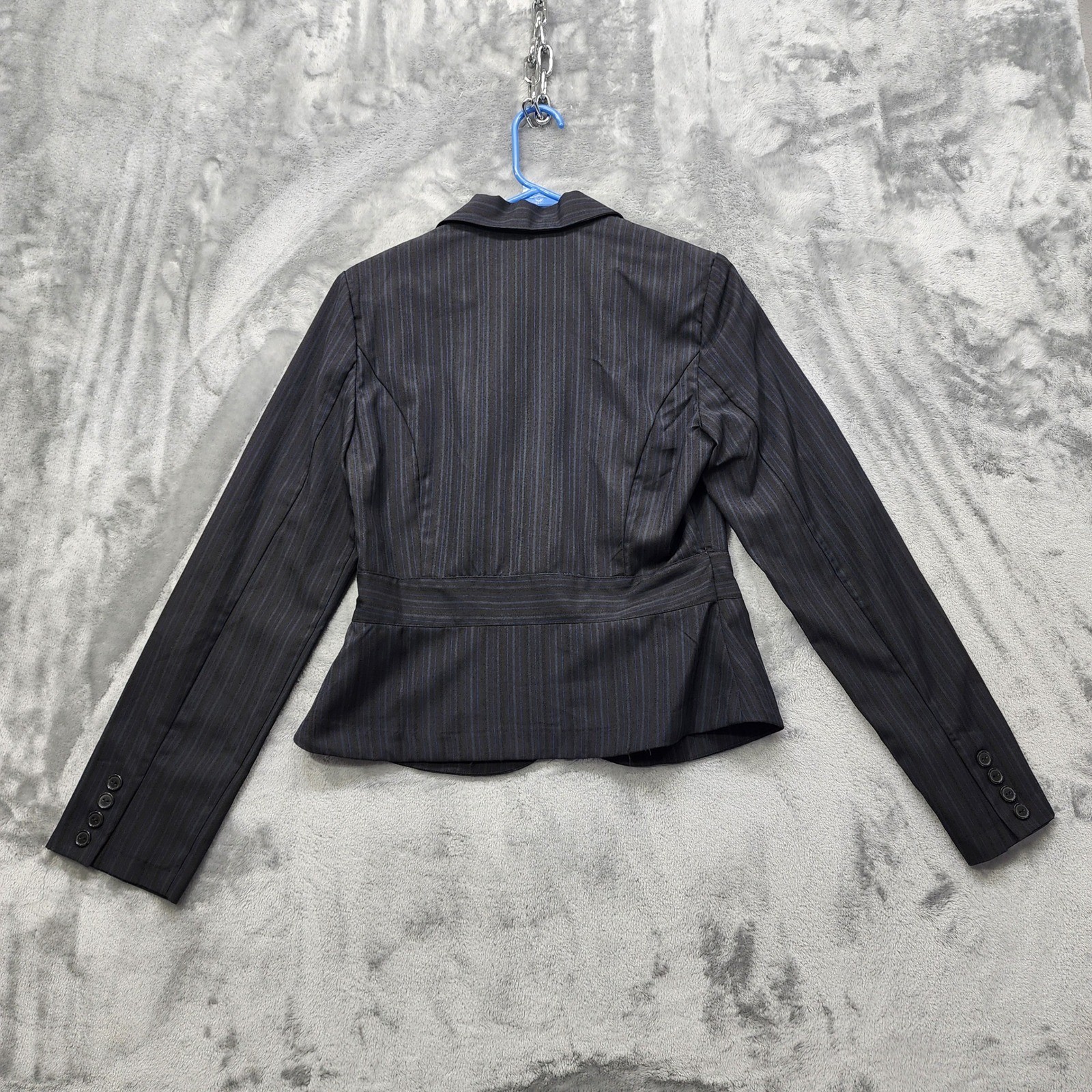 Vintage B-Wear Byer California Blazer Womens L Black Blue Pinstripe Lined Preppy