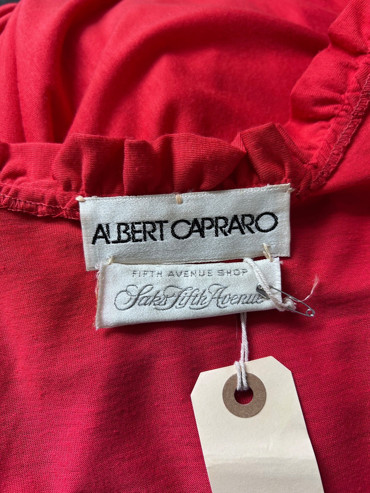 Vintage Albert Capraro Red Jersey Summer Sun Dress Ruffle Trim Sleeveless sz 8