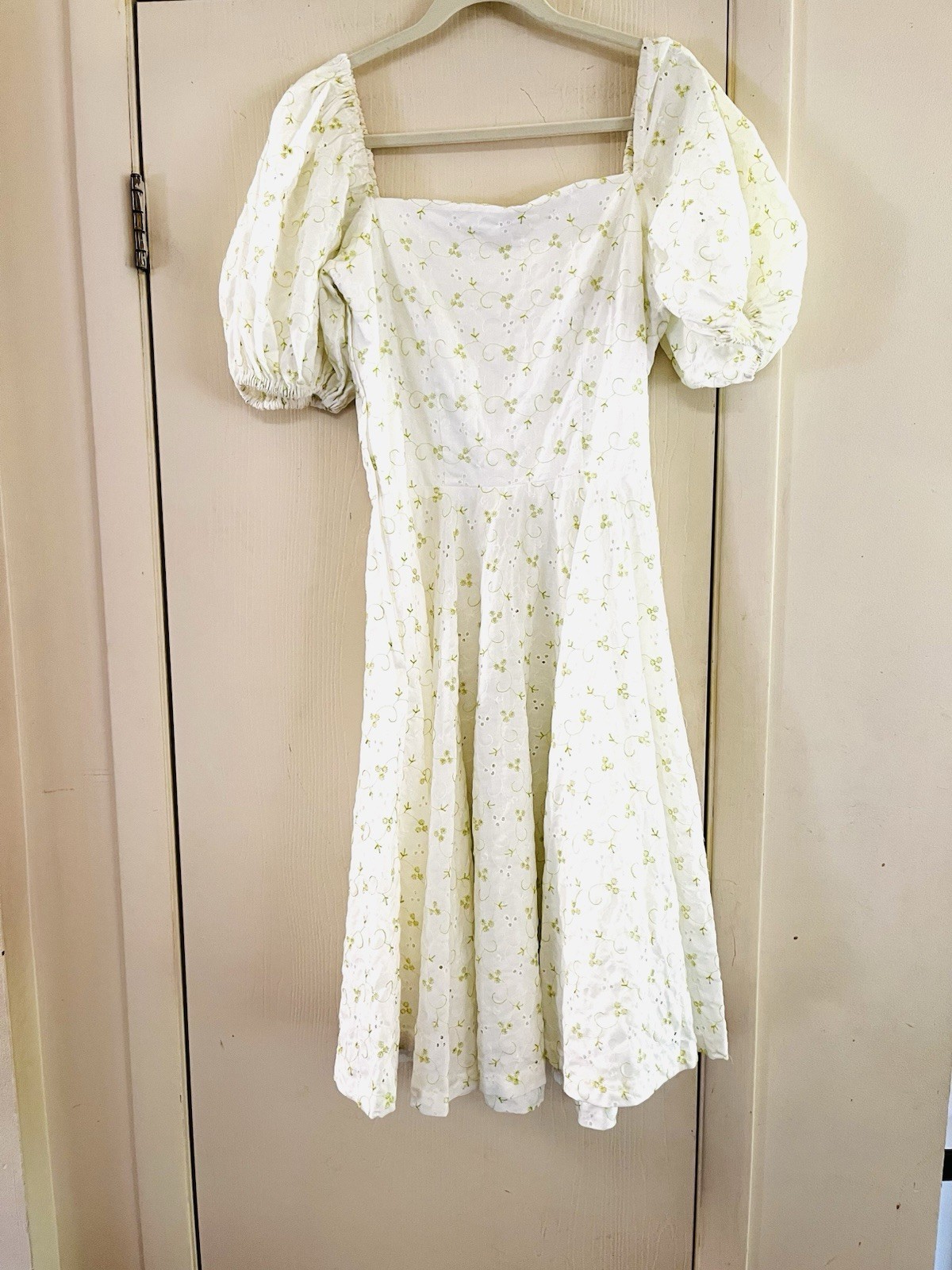 VTG Handmade 70s Prairie Milkmaid Farmers Daughter Eyelet Boho Peasant Dress M