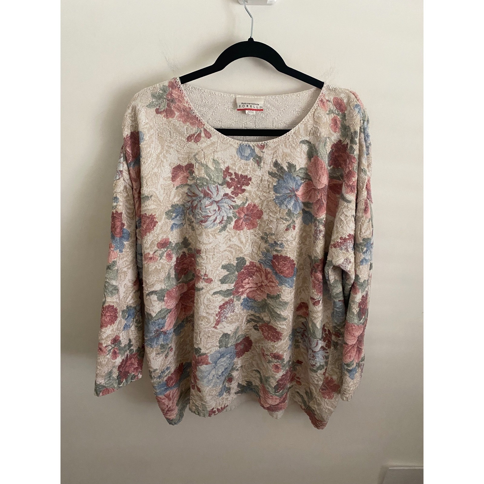 Moda Internazionale Forelli Vintage Floral Tapestry Sweater Cream Pink Blue XL