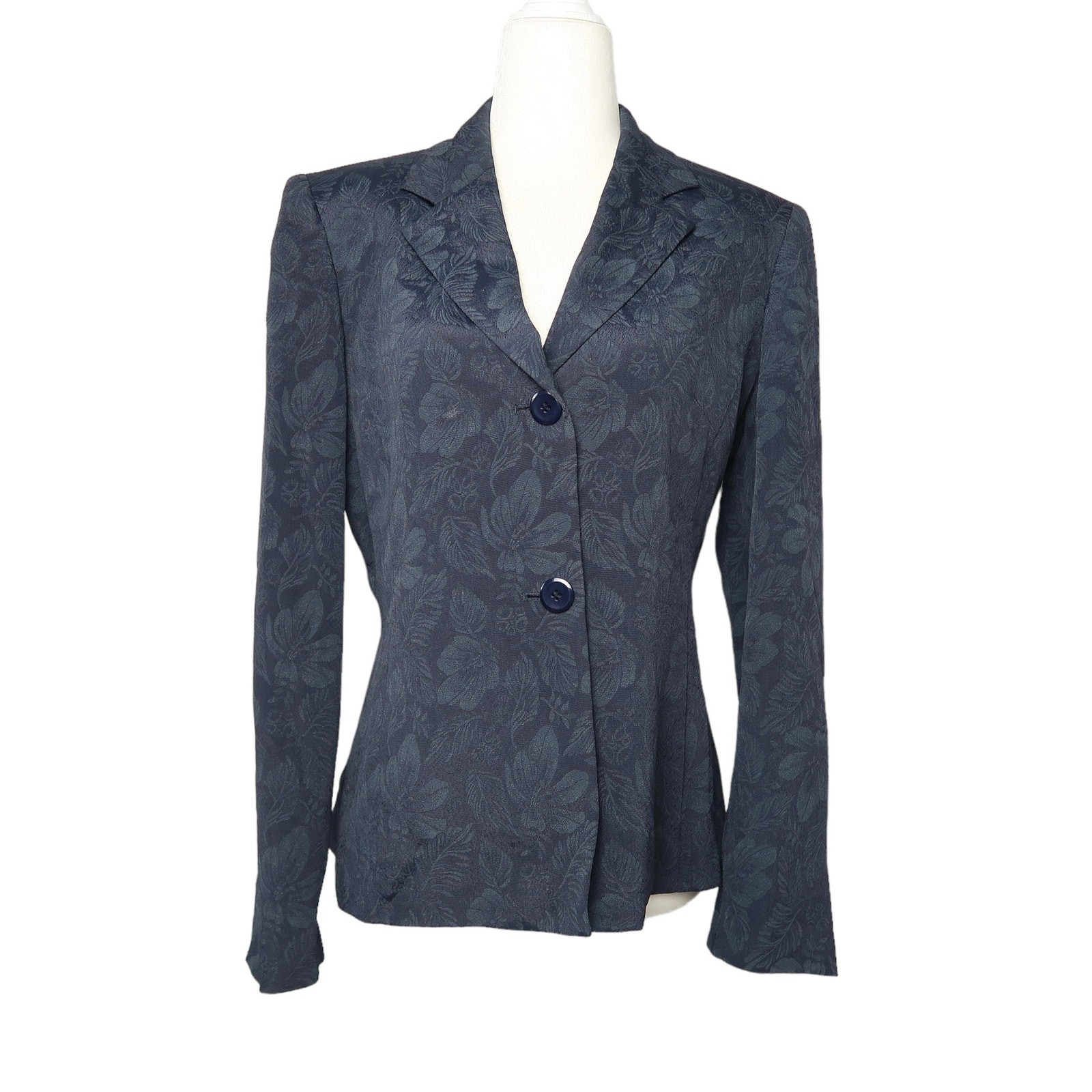 Vintage 90s Jones Wear navy blue tonal floral blazer jacket 6