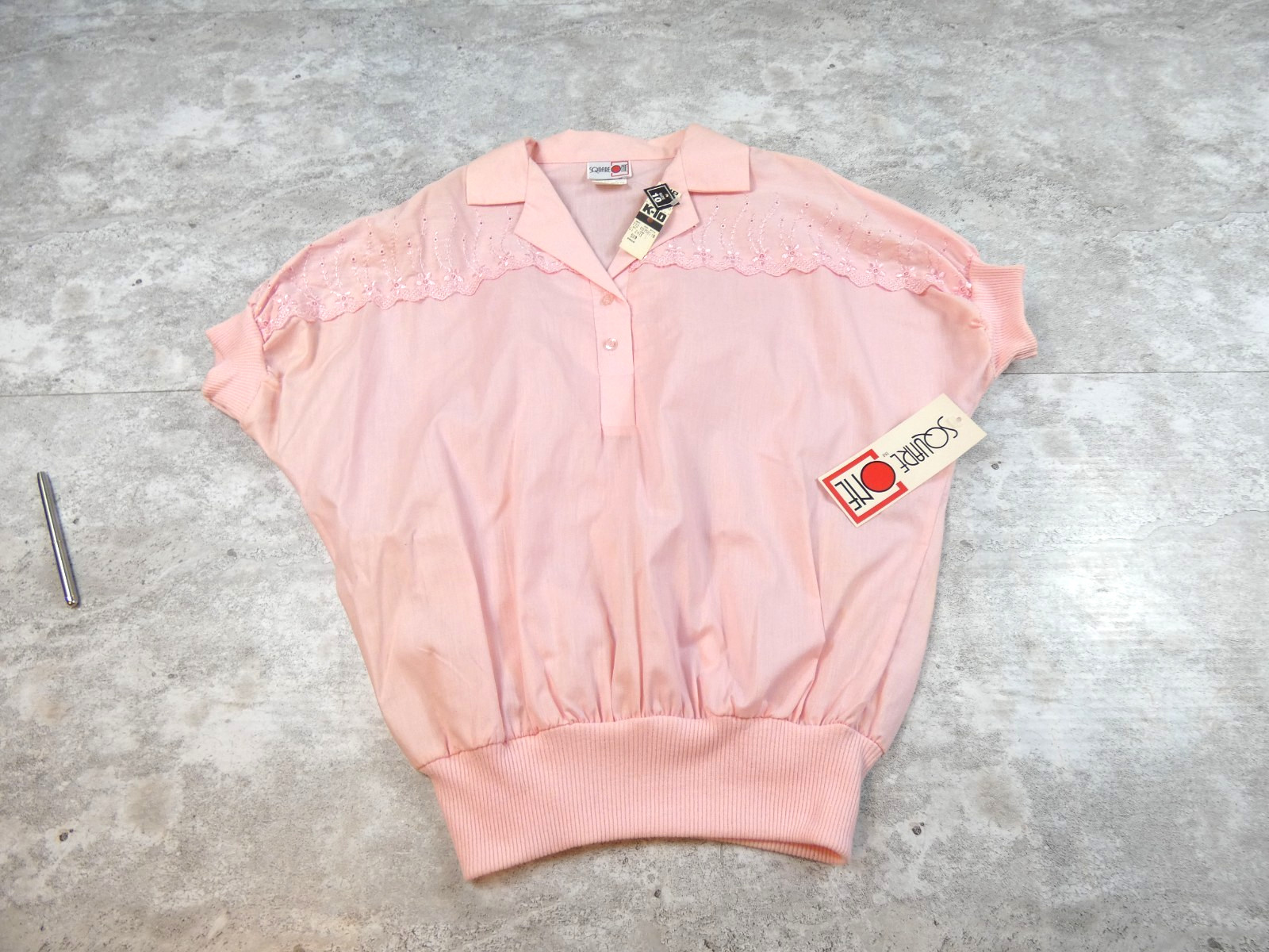 VTG 80s Blouse Women 10 Pink Square One Kmart Eyelet New Old Stock Geek