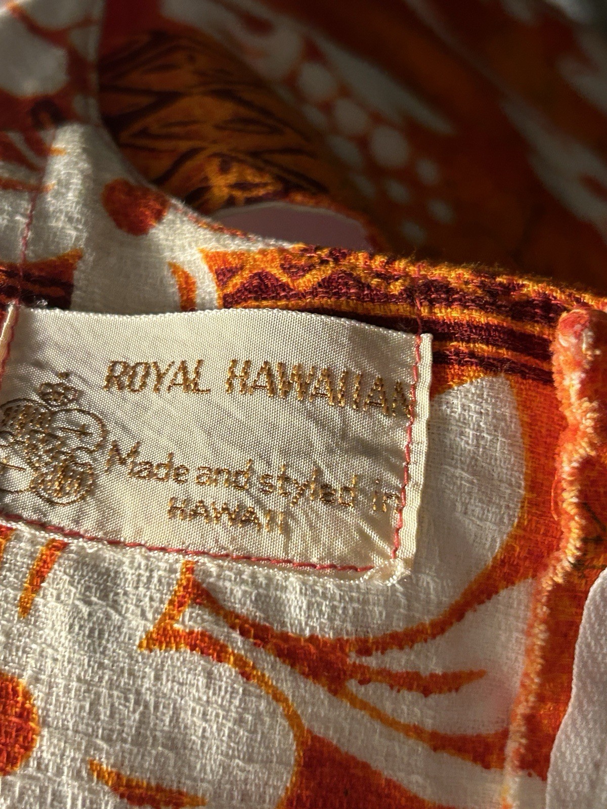 Vintage Royal Hawaiian Barkcloth Dress Made In Hawaii Orange Tiki Luau Shift Mod
