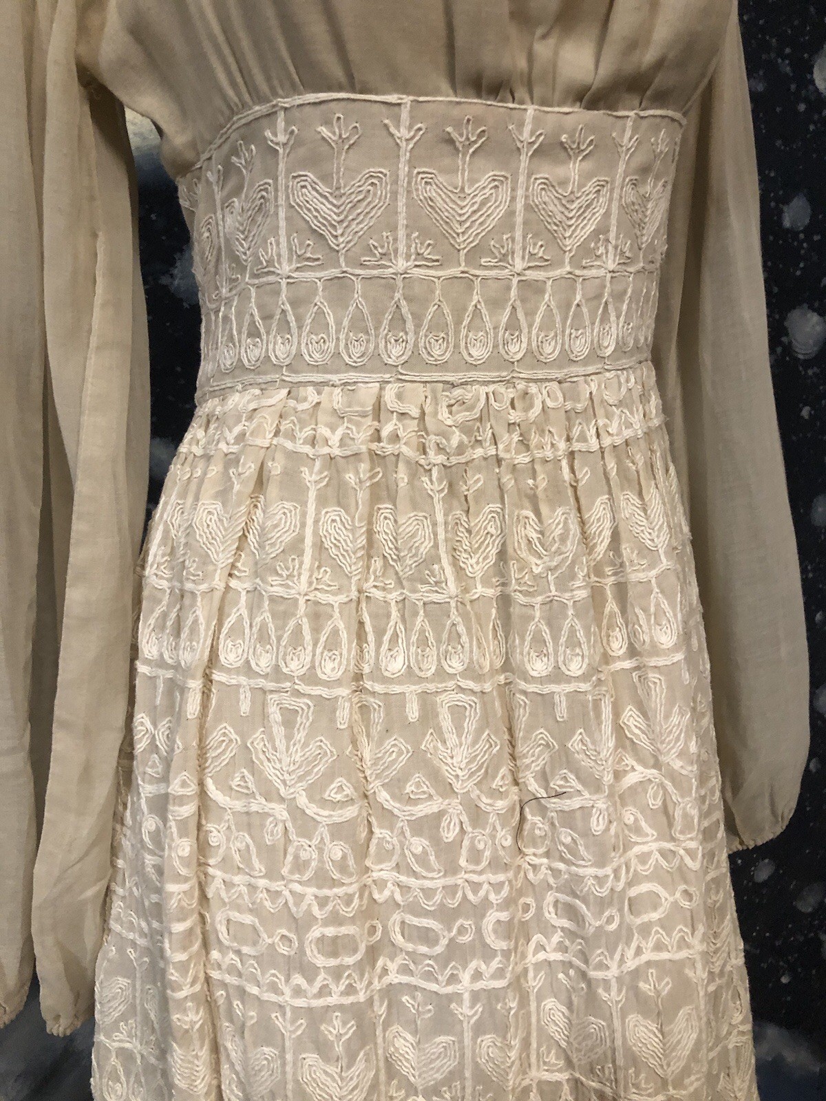 Vintage Candi Jones 70s Thick Embroidered Renaissance Faire Maxi Peasant Dress