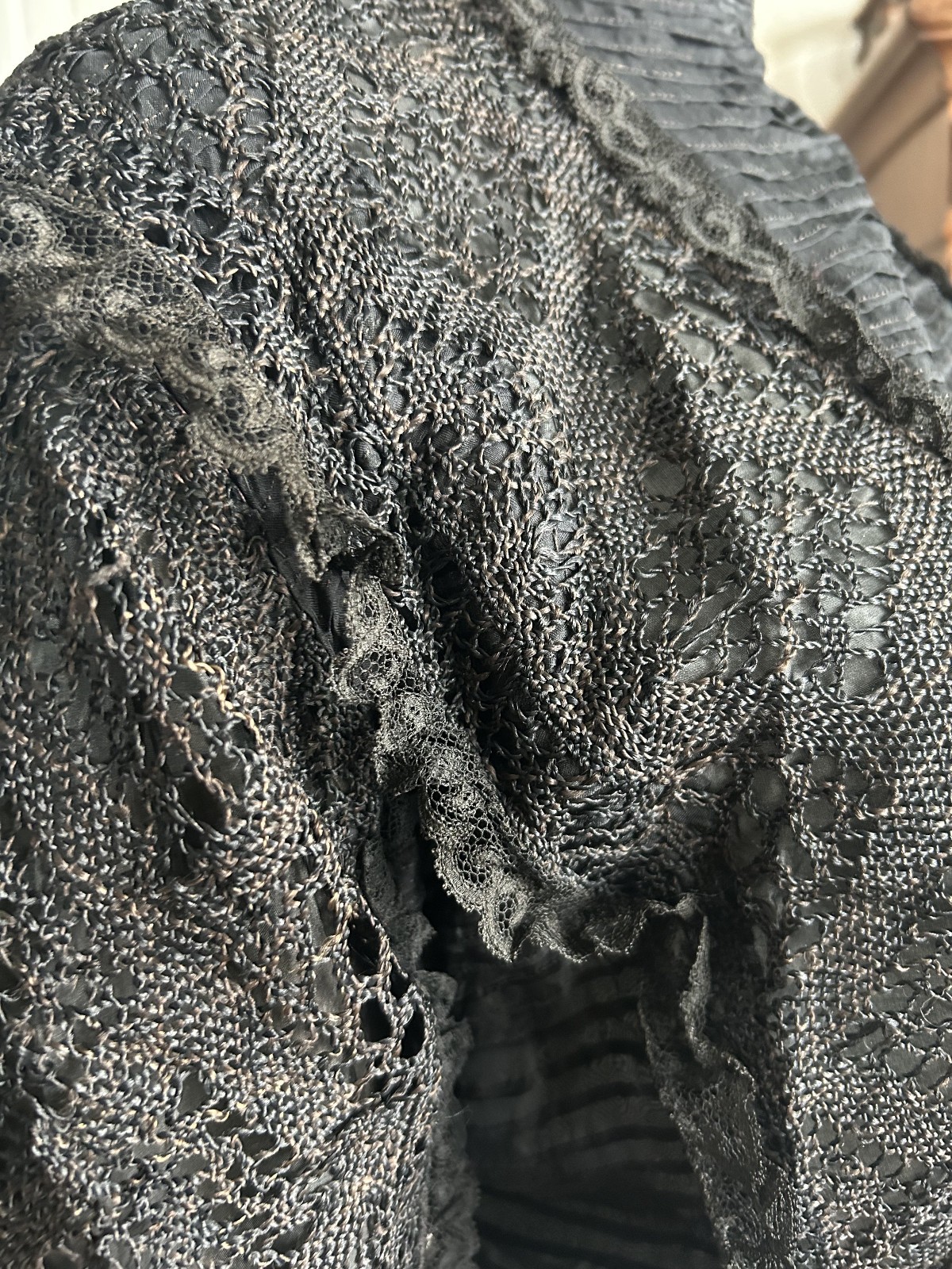 1890s Lace Black Victorian Blouse High Neck Antique Bodice Mourning Gothic XS