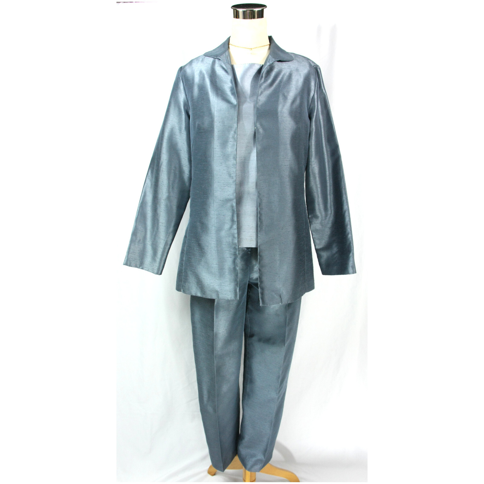 Vintage Decade Designs Satin Shantung Blazer Jacket Pants Suit Set 6 1990s Y2K