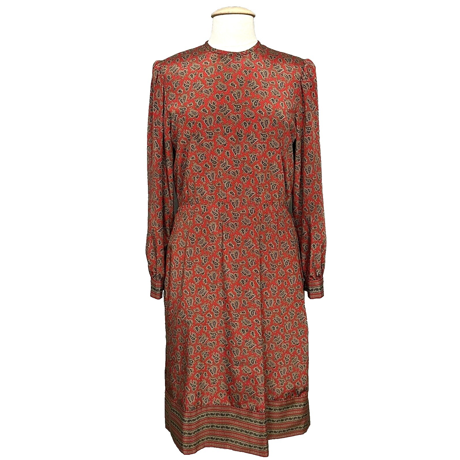 Jamison Boutique Vintage 70s Womens Dress 10 Red Paisley Midi Classic Secretary