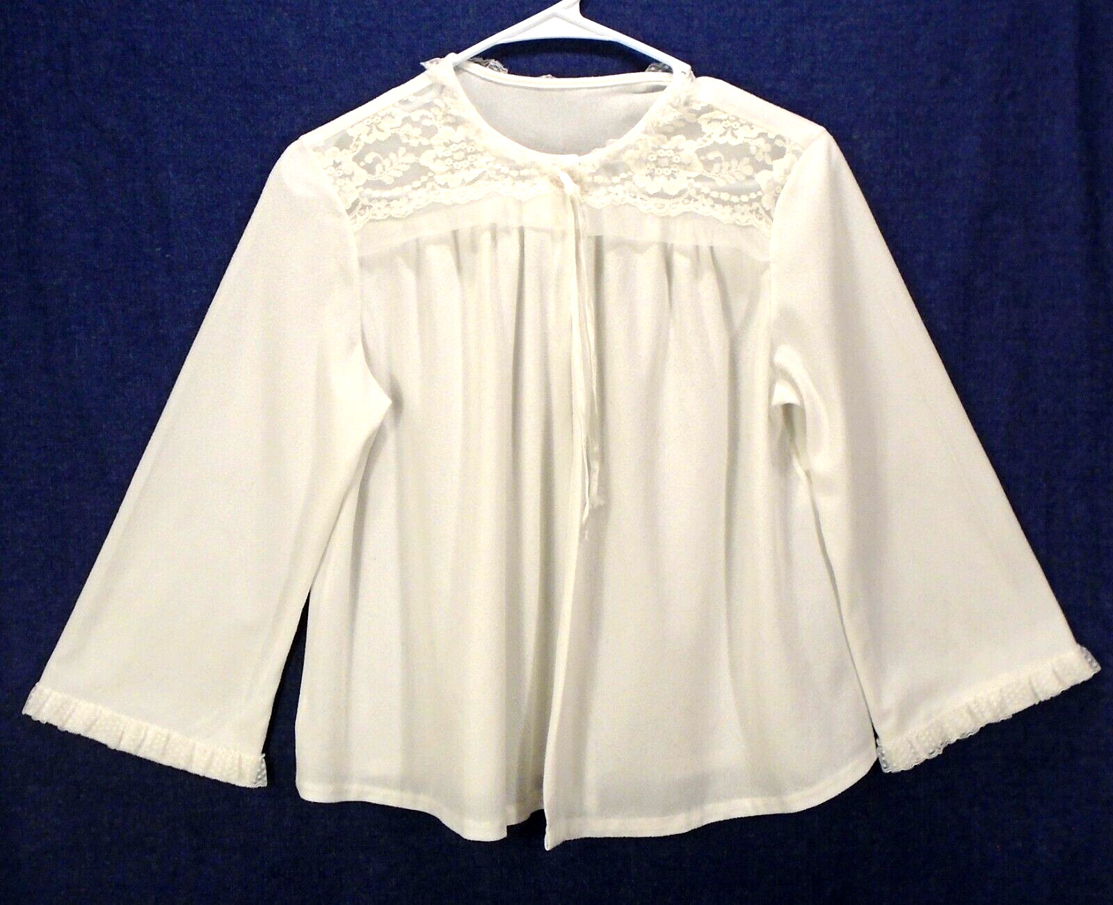 Vintage Miss Elaine White Brushed Bed Jacket Rose Lace Trim Acetate Nylon Mix MD