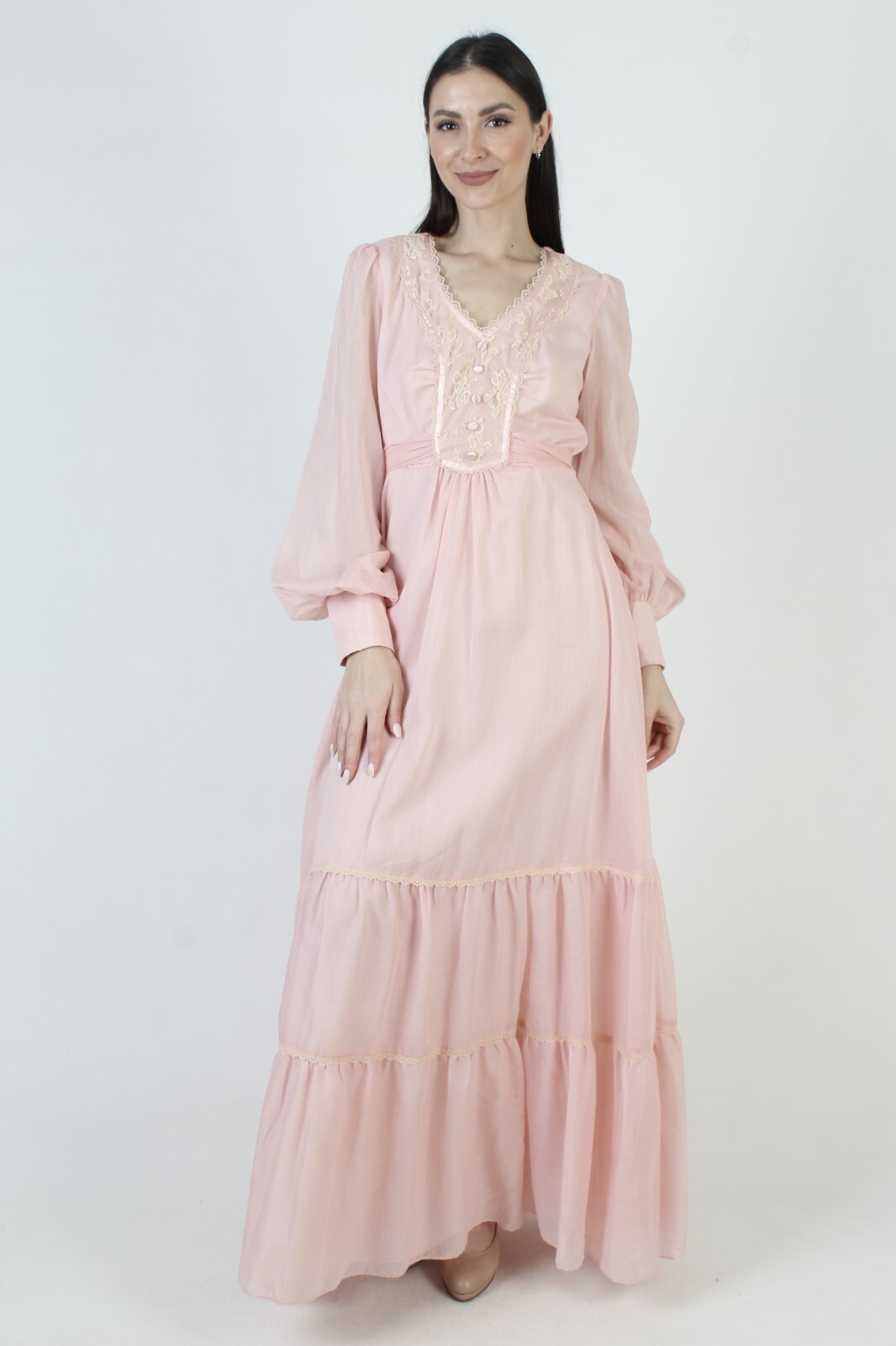 Vintage Candi Jones California Dress Pink Barbiecore Prairie Victorian Maxi Gown