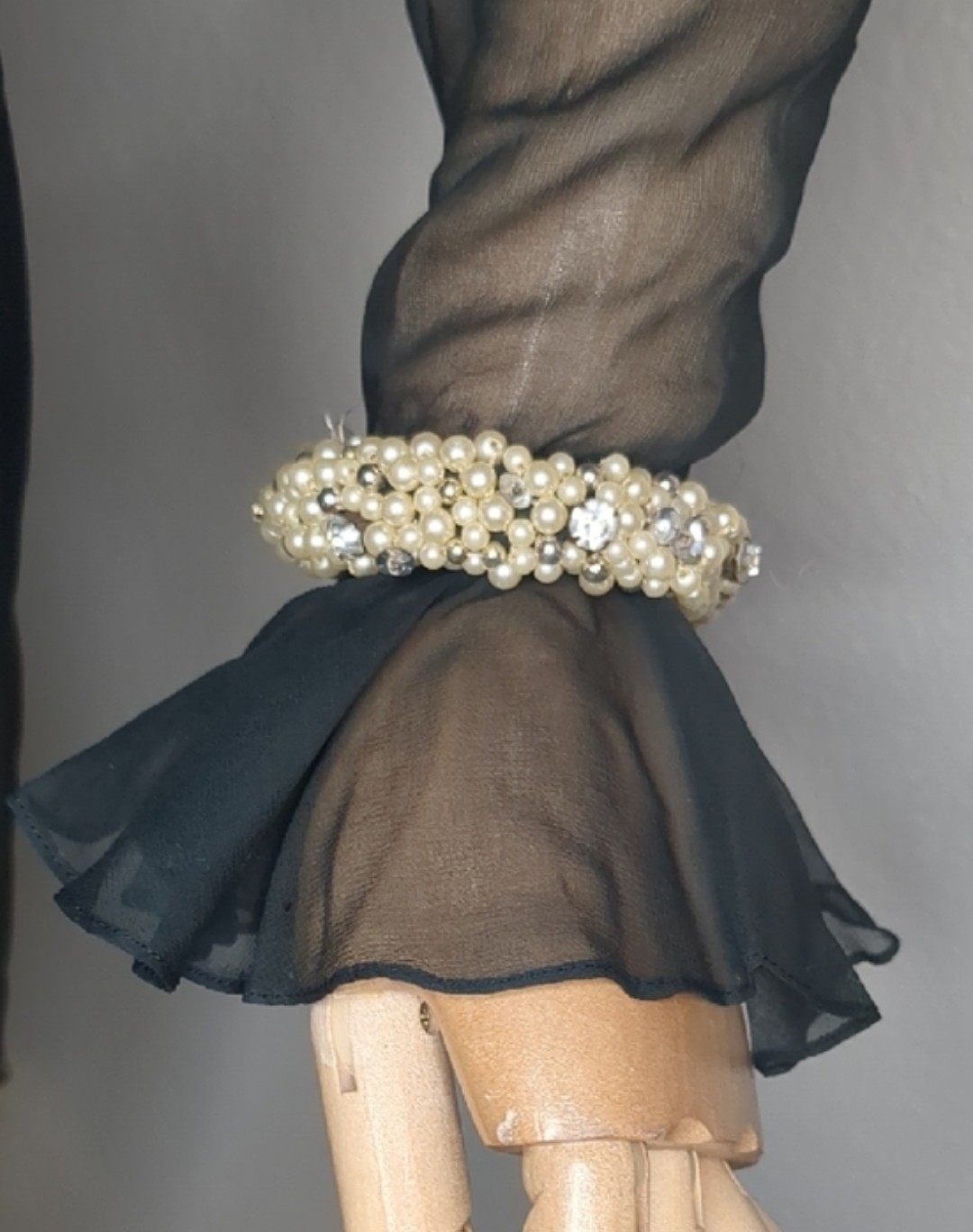 Vintage 60s Lilli Diamond Black Sheer Long Sleeve Wiggle Dress Pearl Beaded