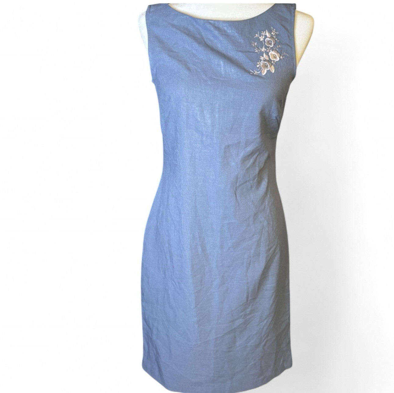 Vintage Jonathan Martin Blue Embroidered Sheath Dress Women’s 5 Made in USA