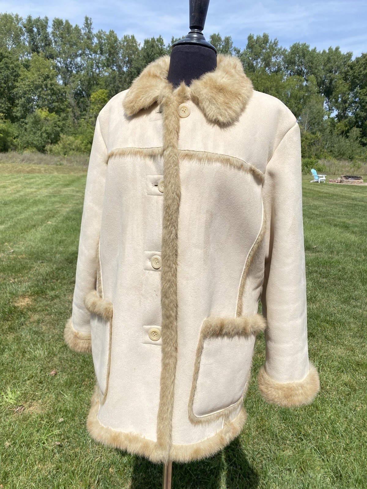 Vintage Jones New York Women’s L Y2k Tan Brown Faux Fur Suede Coat Jacket