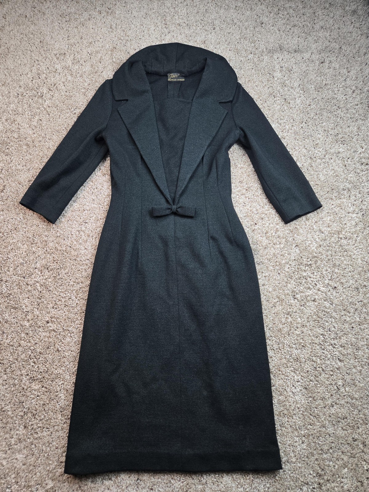 Vintage 50s Iser Wiggle Dress Womens Green Evening Pencil Bow Front 3/4 Sleeve