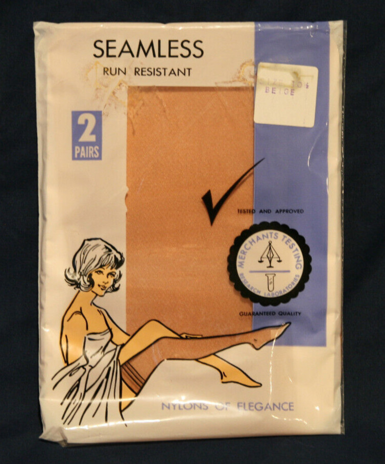 Vintage 2 Pairs per Pack Seamless Sheer Pantyhose/Stockings – Size 10.5 – Beige