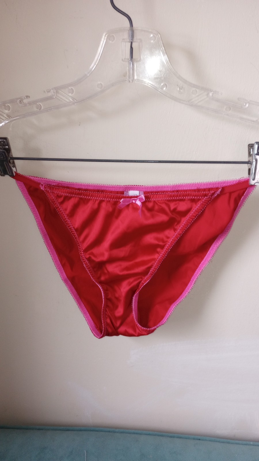 Jessica Simpson 2nd Skin Red Pink Trim Vintage Med Nylon String Bikini Panties