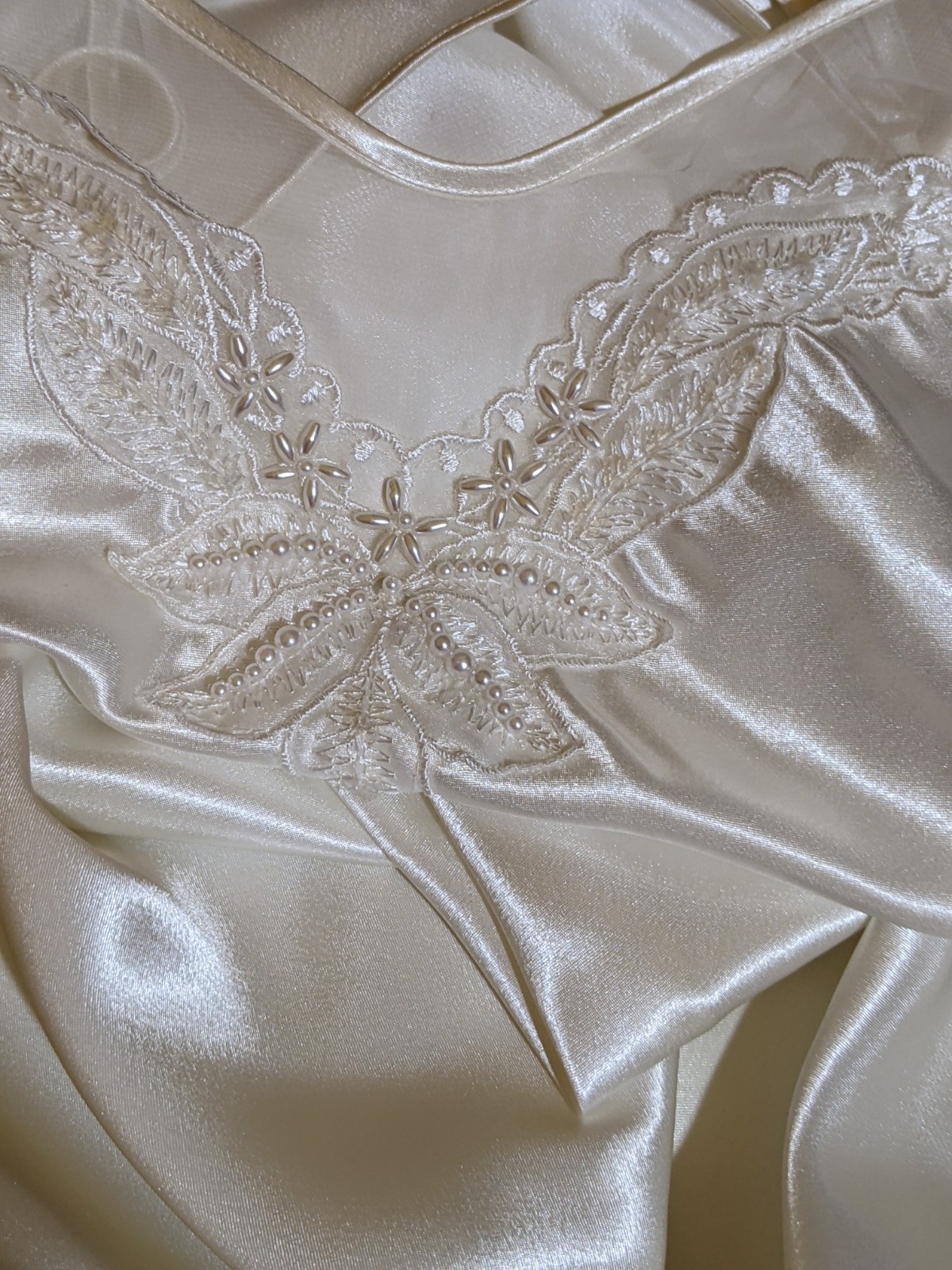 Vintage Intimo Amore Ivory Satin Beaded Bodice Lingerie Dress Nightgown S