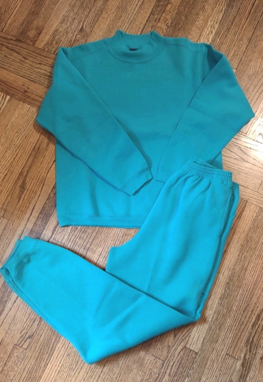 Vintage Catalina Women Teal Blue Mock Neck Sweatshirt & Sweatpants Set Medium