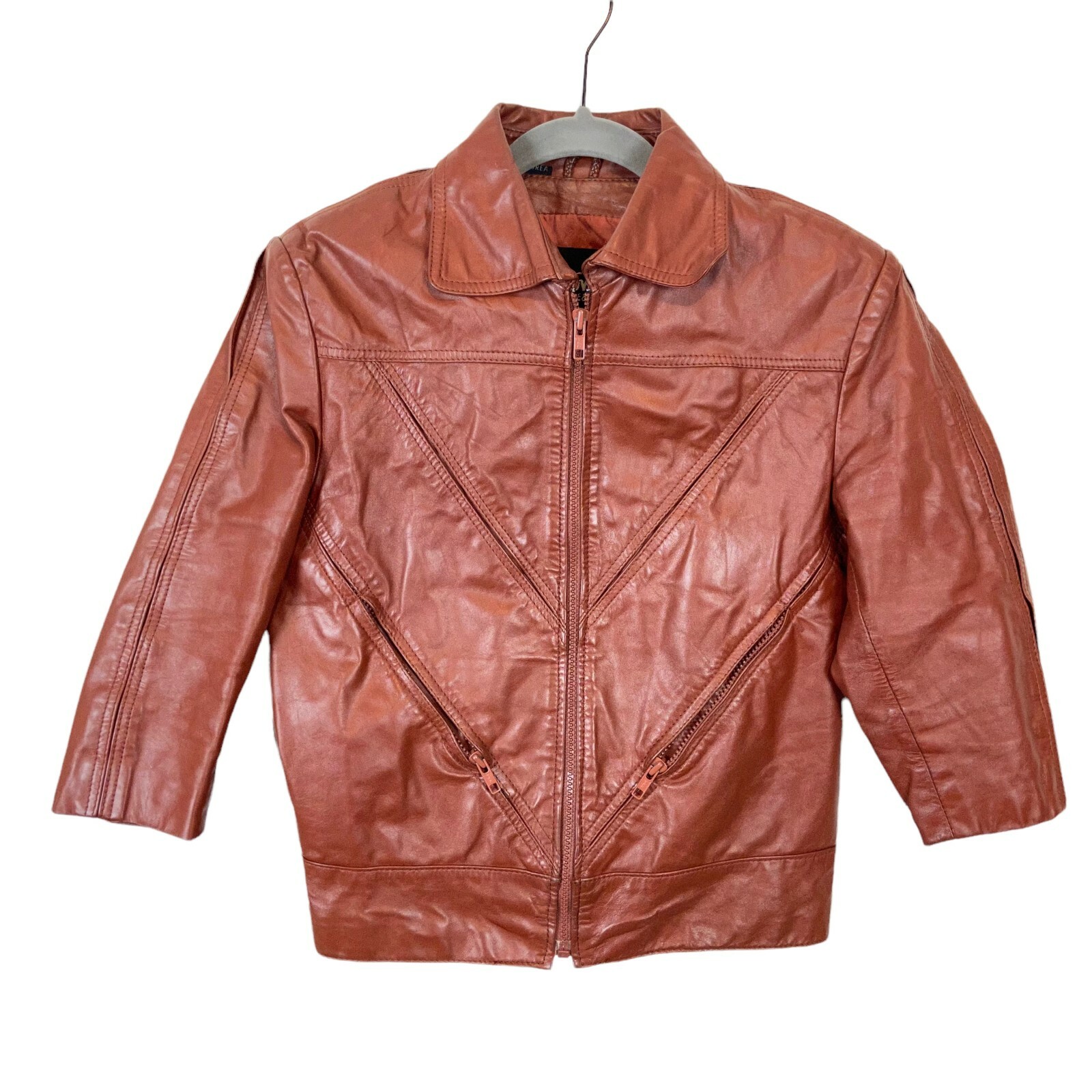 Wilsons Leather Jacket Womens Size 36 S Vintage 70s Brown Genuine 3/4 Sleeve