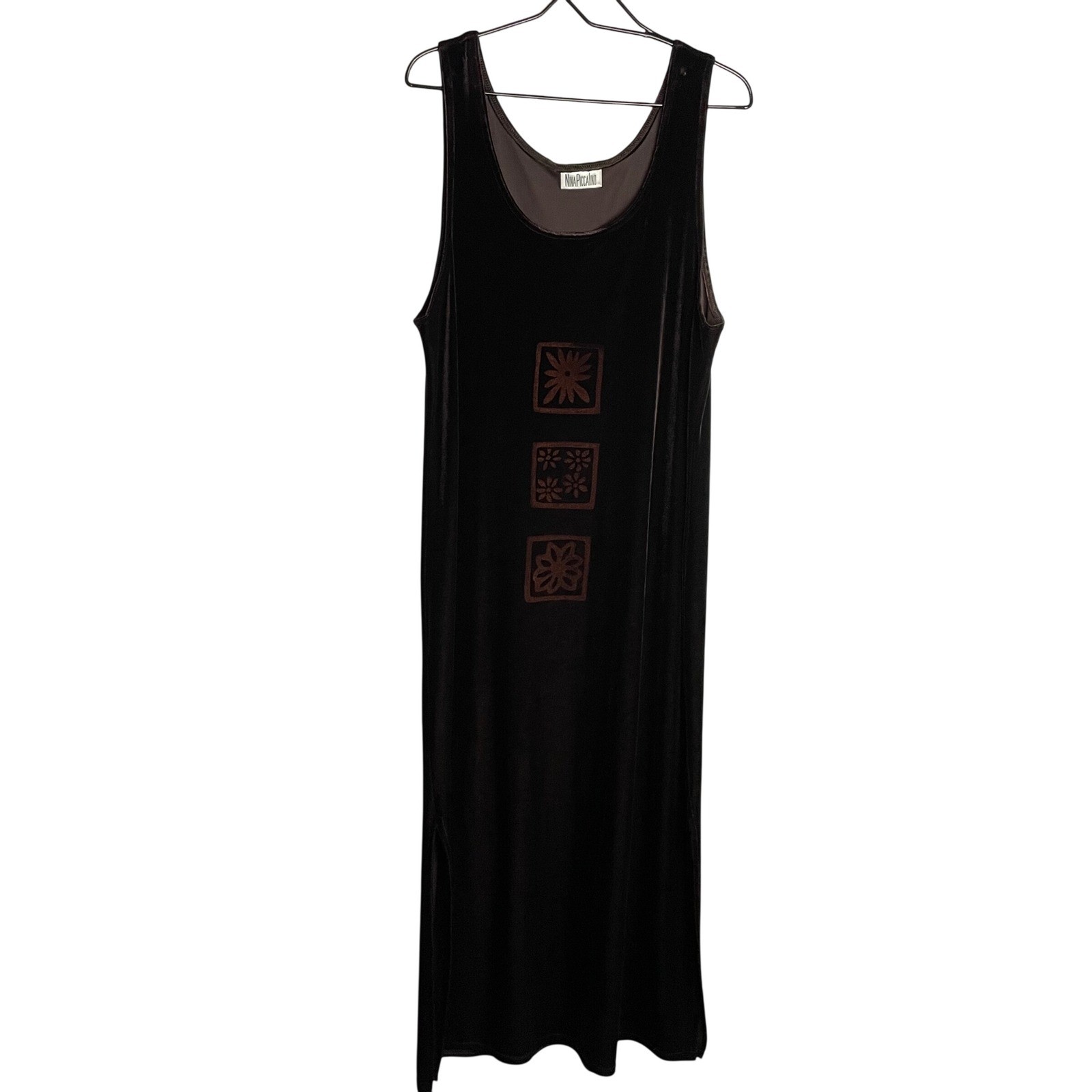 Vtg Y2K Nina Piccalino Womens Velvet Maxi Dress Size L Brown Floral Whimsigoth