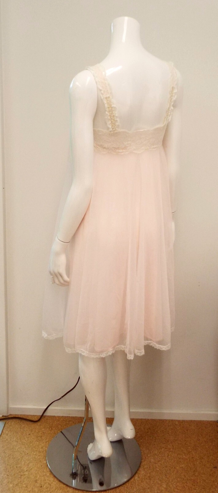 Vintage Warner Laros Nylon Double Layer Pink Sheer Night Gown 32 Bra Top Lace