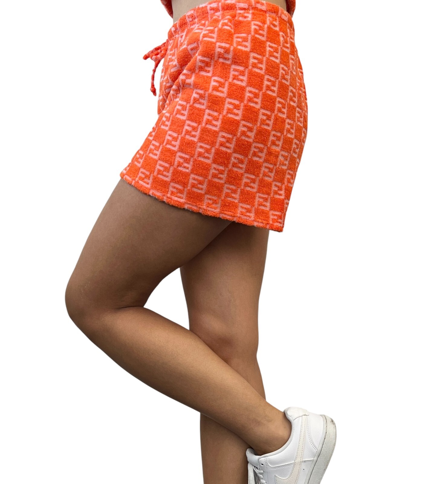 FENDI Vintage Zucchino Monogram Tank Top Short Pants Set #46 Terry Orange Cotton