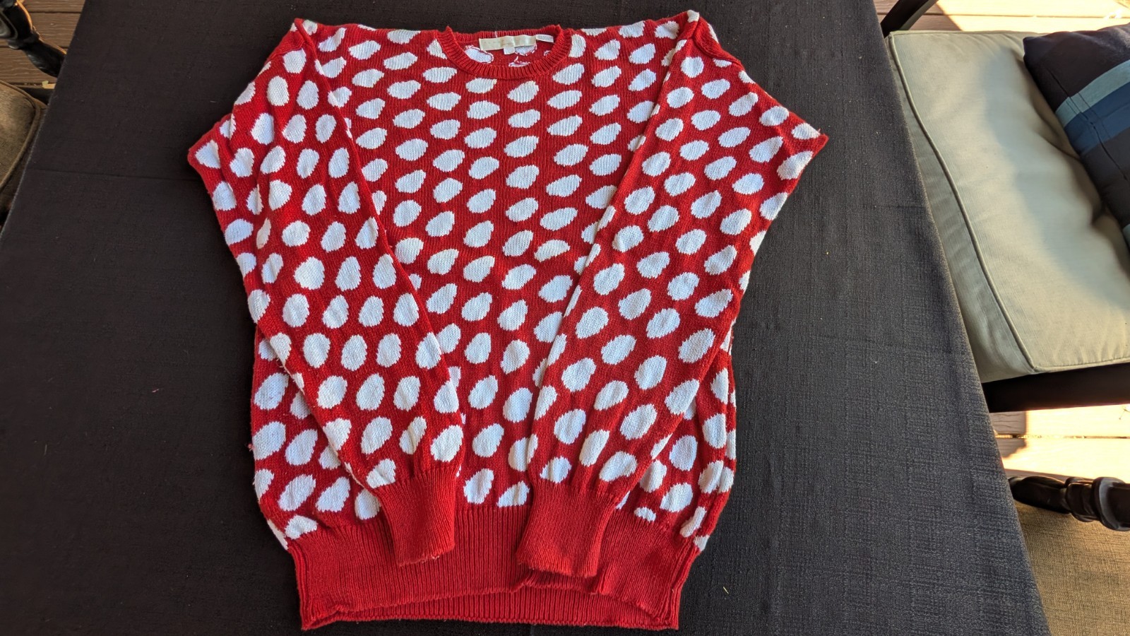 Vintage Perry Ellis Hand Knit 100% Cotton Red & White Polka Dot Sweater