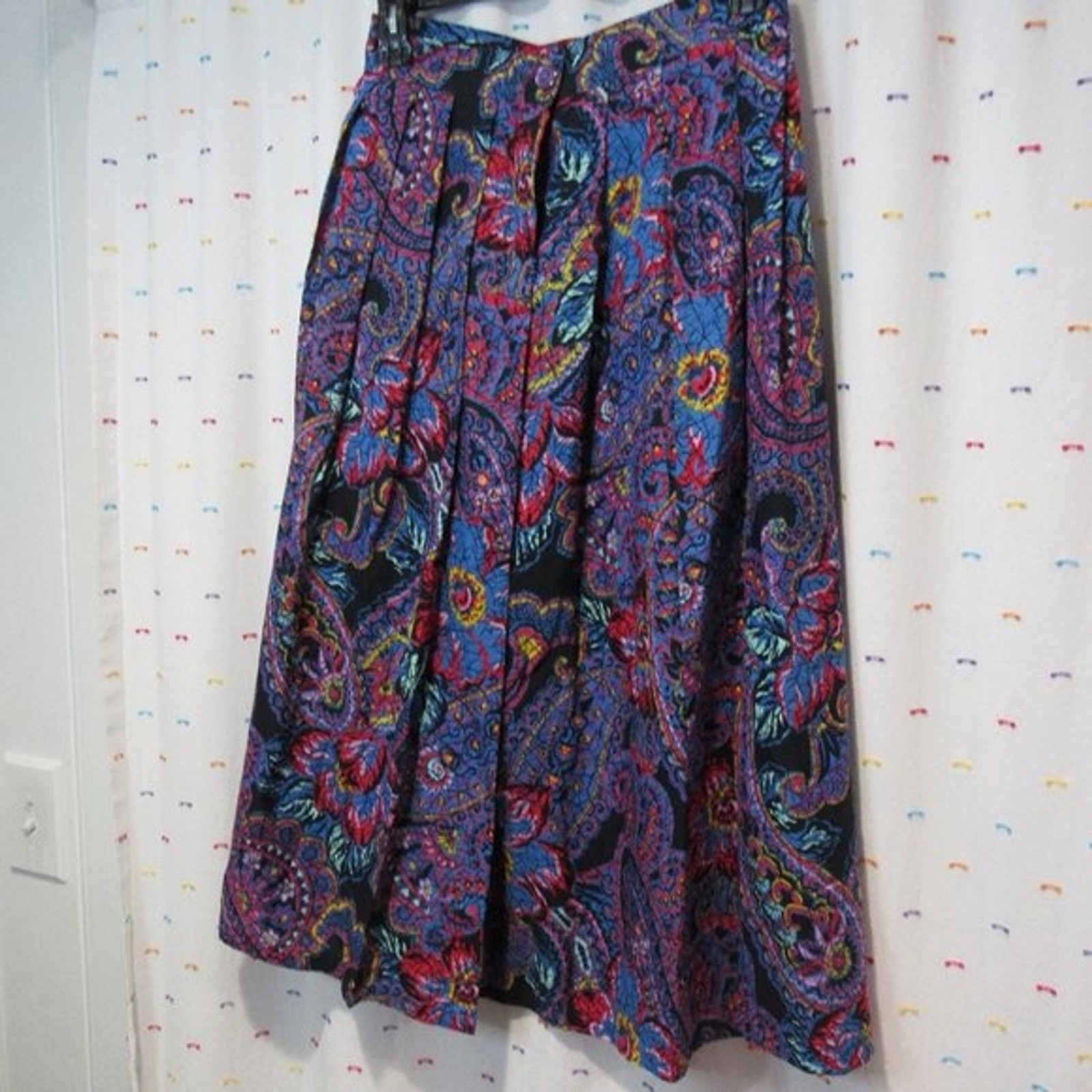 VTG Greenwich Square Multicolor Lap Skirt Midi Size 9/10 High Waist Retro Bright