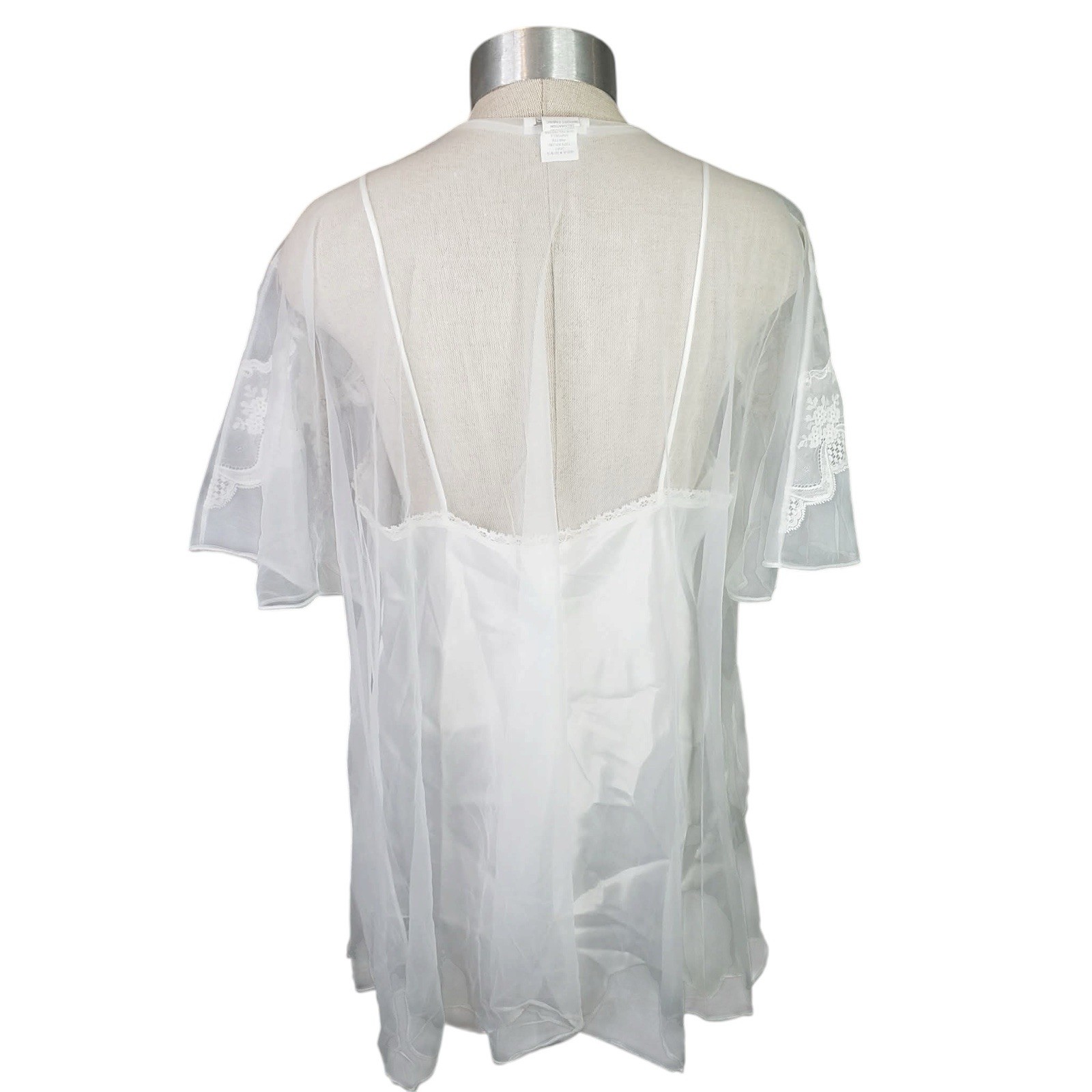 Vtg Cinema Etoile Peignoir Bridal White Babydoll Slip Nightgown Robe Set Lace M