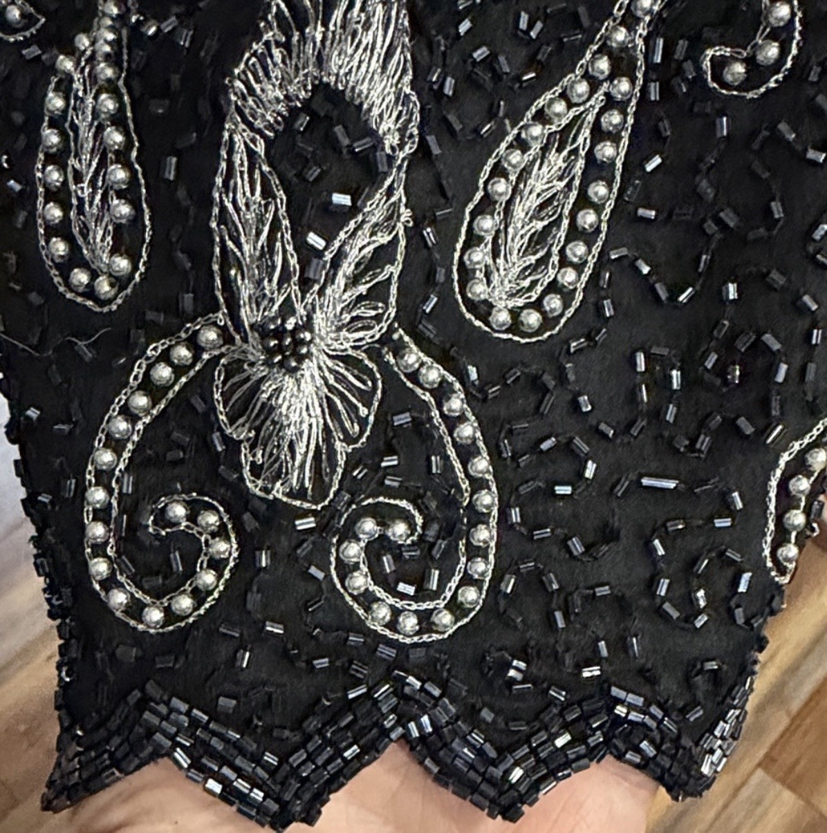 Stenay Beaded Embellished Silk Evening Shirt Black Silver Size L