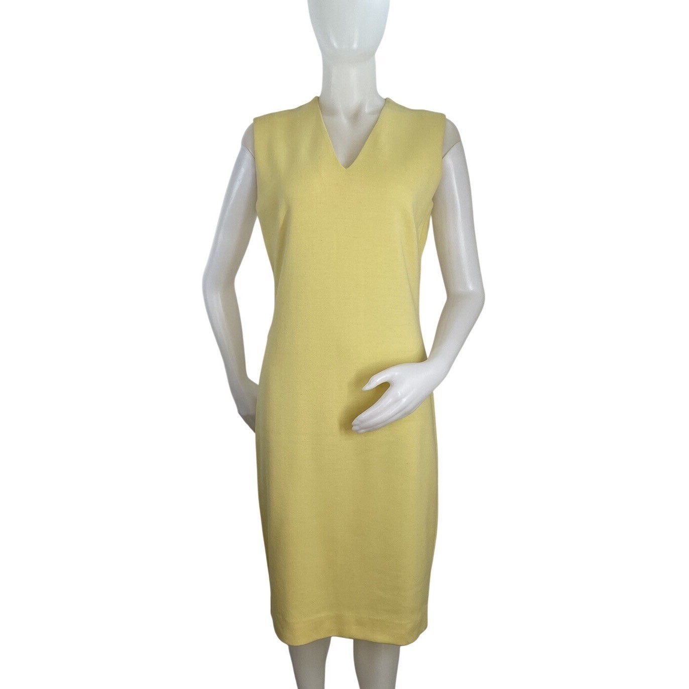 VTG 60s Wool Knit Jersey Dress Yellow Sheath Union Made SZ 12 (SEE FLAWS HOLES