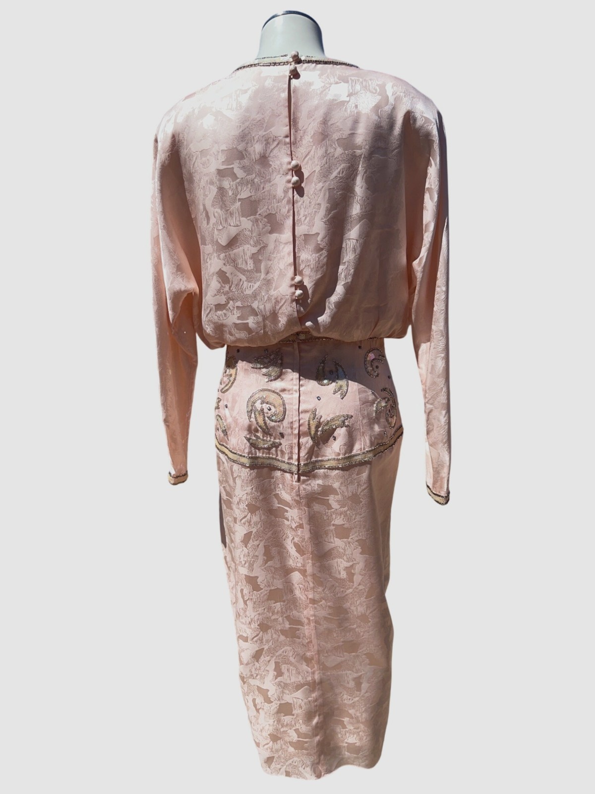 All Silk Vintage Dress by Spencer Jeremy 8 Pink Sequin Beaded Shoulder Pads 80s