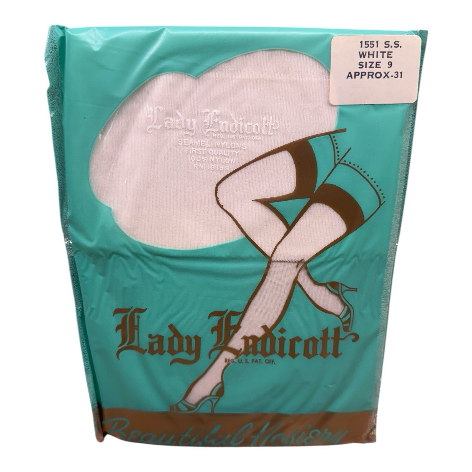 Vintage Lady Endicott 100% Nylon Seamed Sockings 1551 SS White Size 9 31”