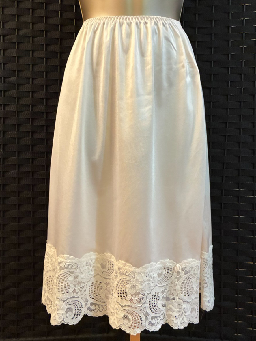Vintage 80s GRACIE BISHOP HALF SLIP Ivory SMALL Shiny LIQUID SATIN Lace Coquette