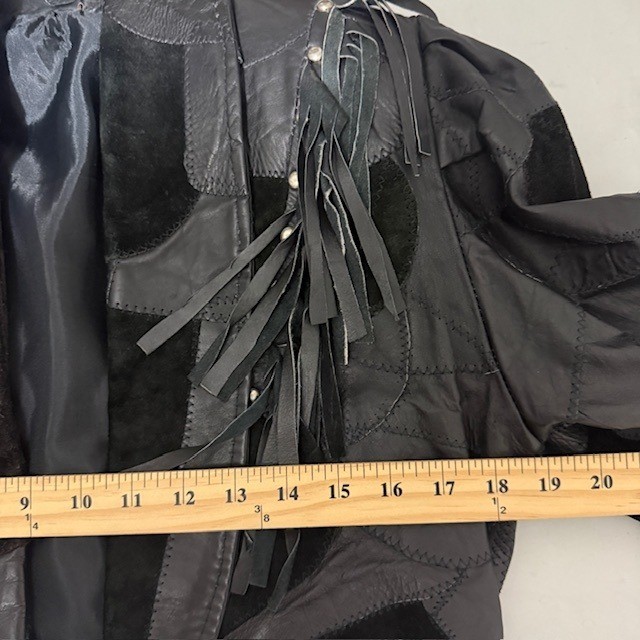 Vintage Black Leather Patchwork Fringe Jacket and Skirt Set Western Rocker Small