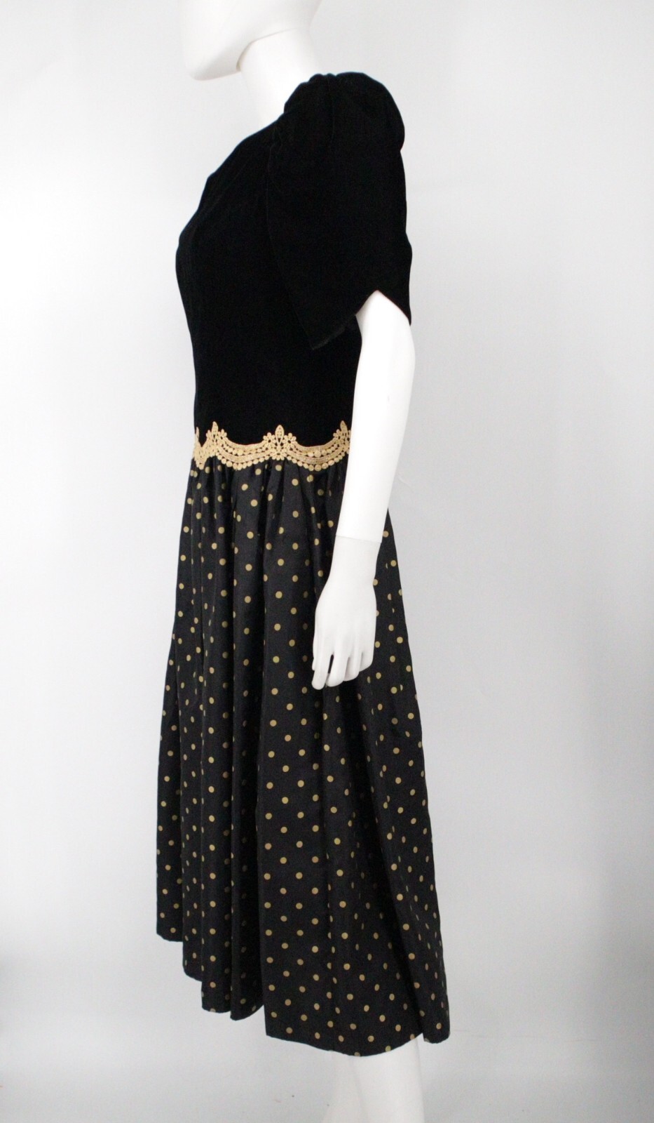 Expo Night Vintage 80s Black Velvet Gold Polka Dot Medieval Costume Retro Sz 10