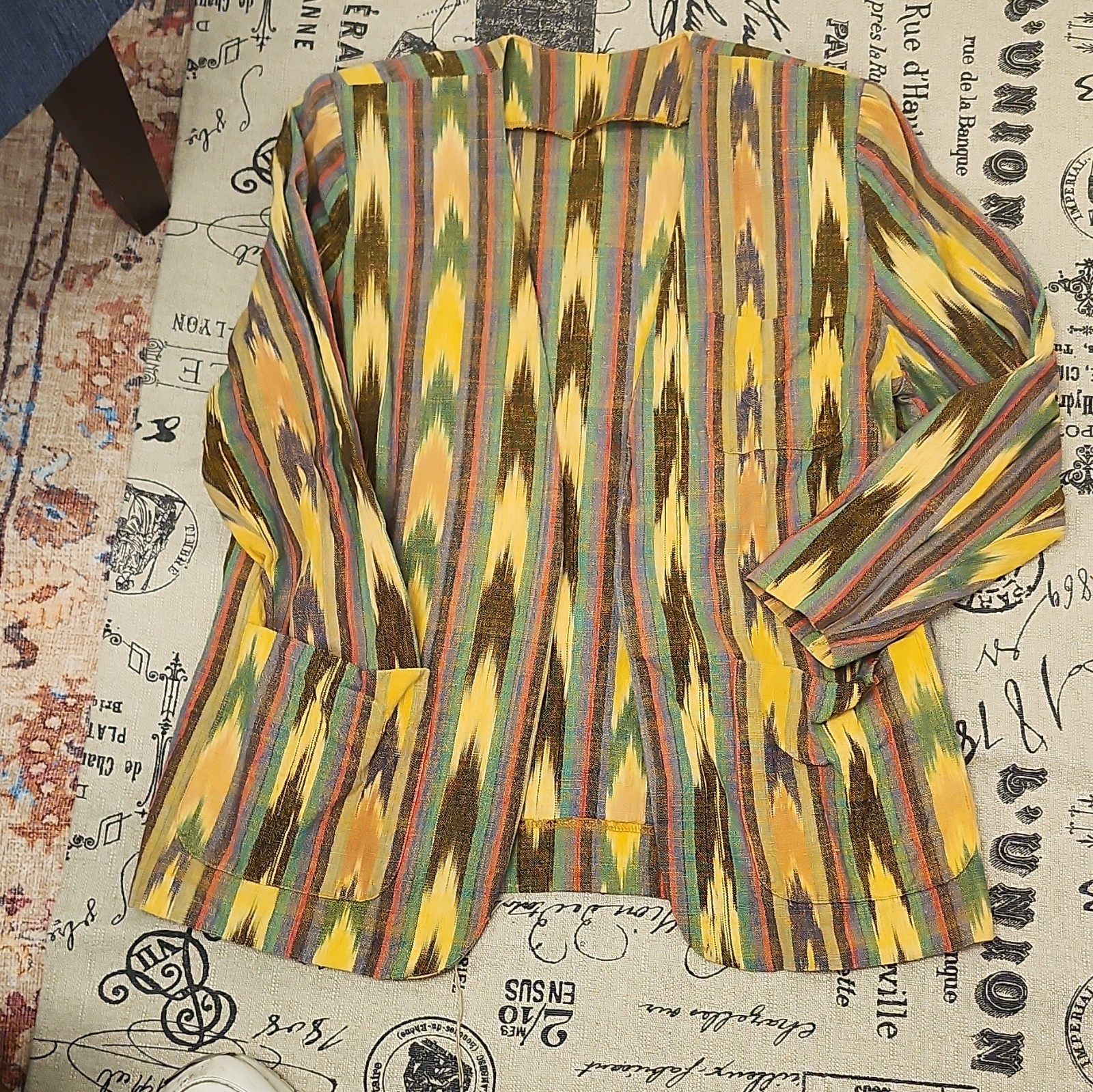 Multicolor Ikat Pattern Women’s Jacket Long Sleeve Yellow Brown Blue Green Red