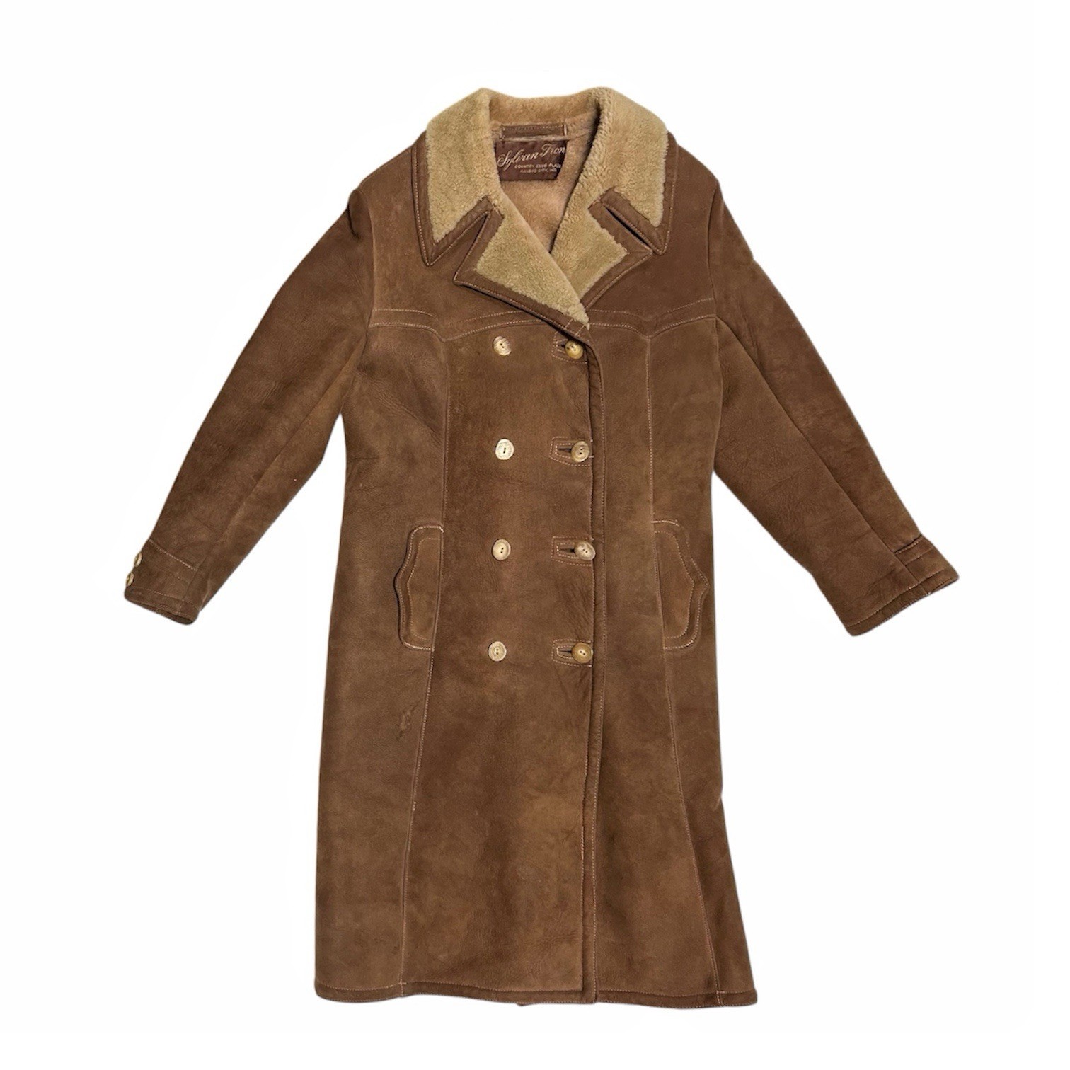 Vintage 70s Shearling California Spring Lamb Coat Double Breasted Sheepskin Tan