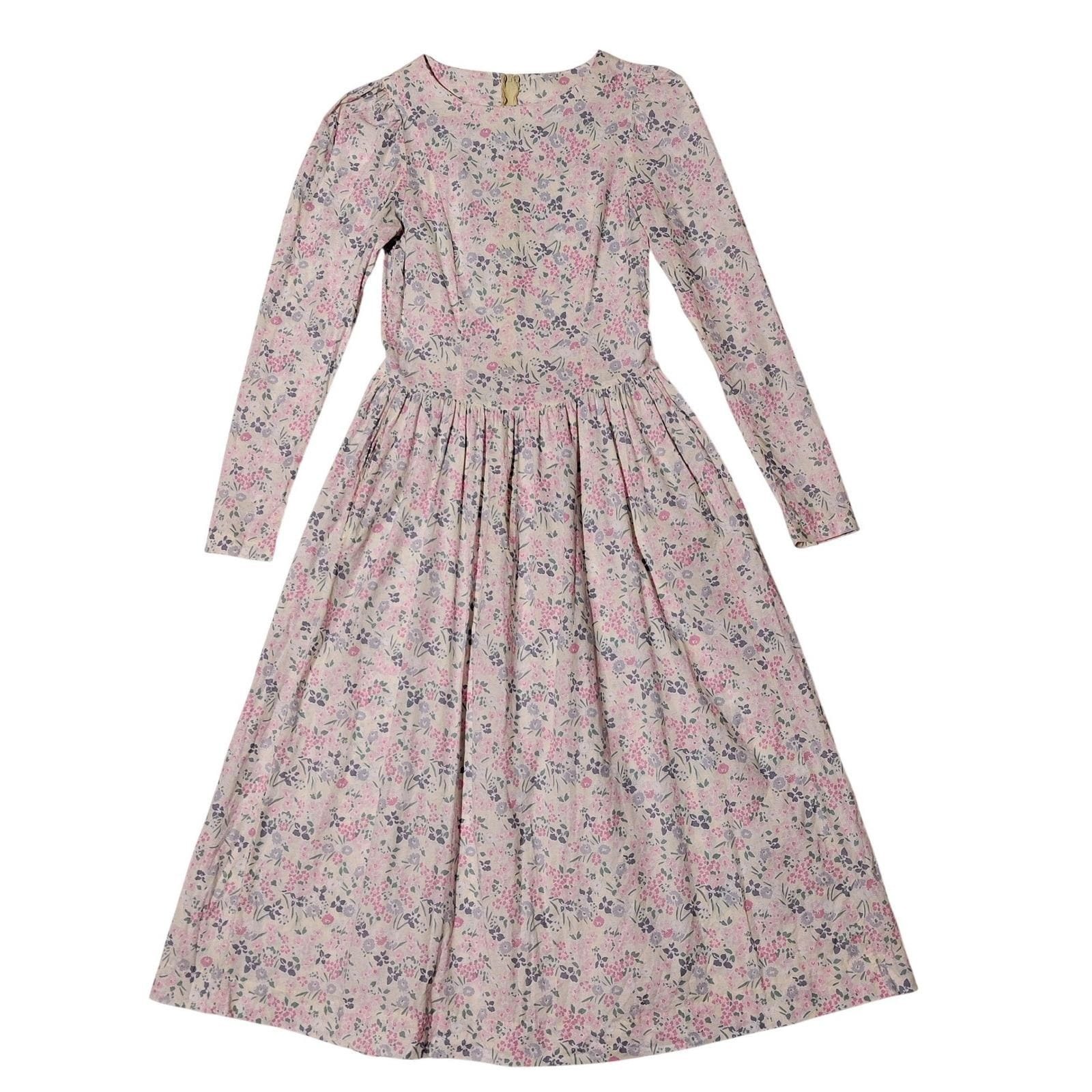 Vintage Laura Ashley Floral Cotton Dress Made in Great Britain Pink USA 8